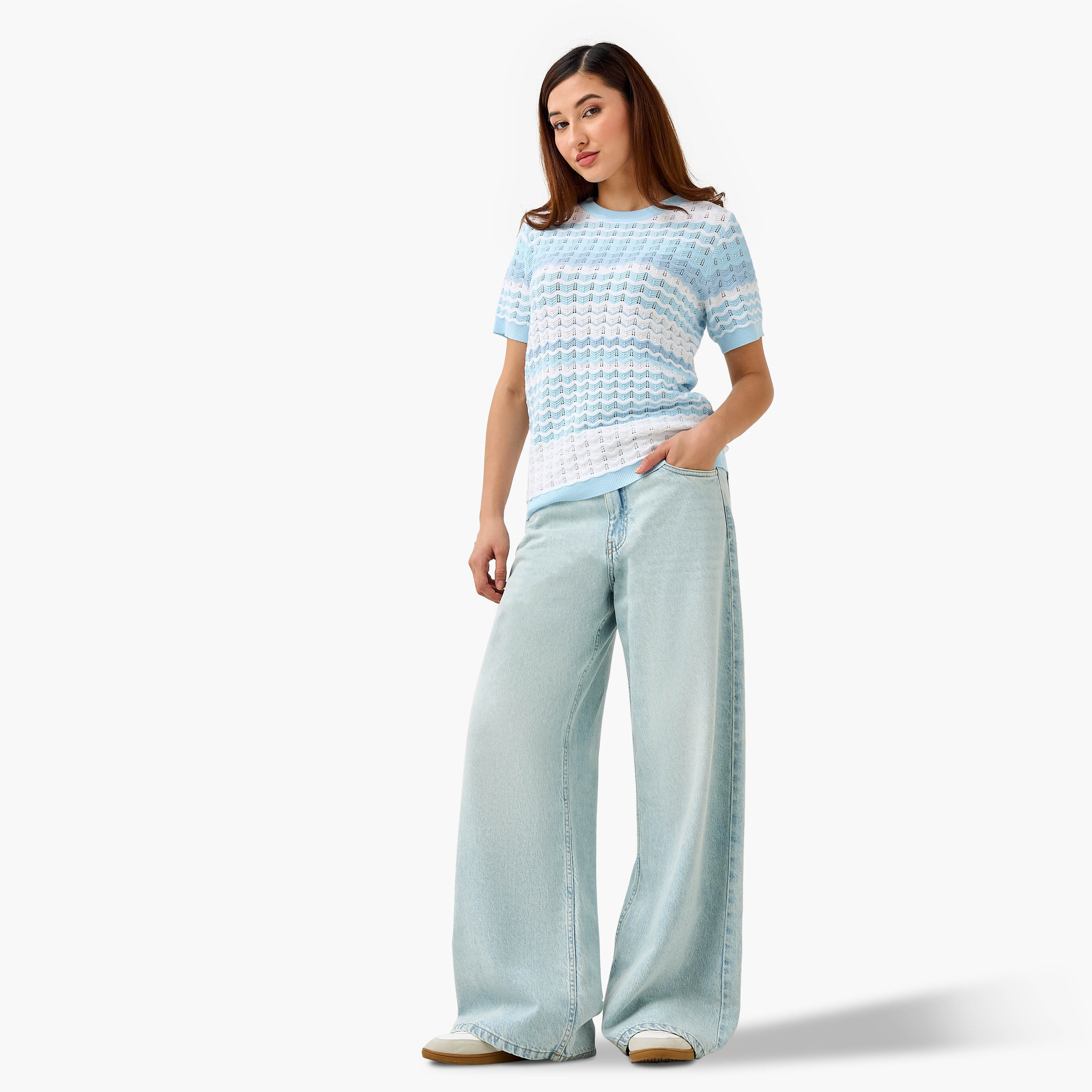 Regular Fit Top with Knit Texture-women-clothing-shirtsandblouses-blouses-image-4