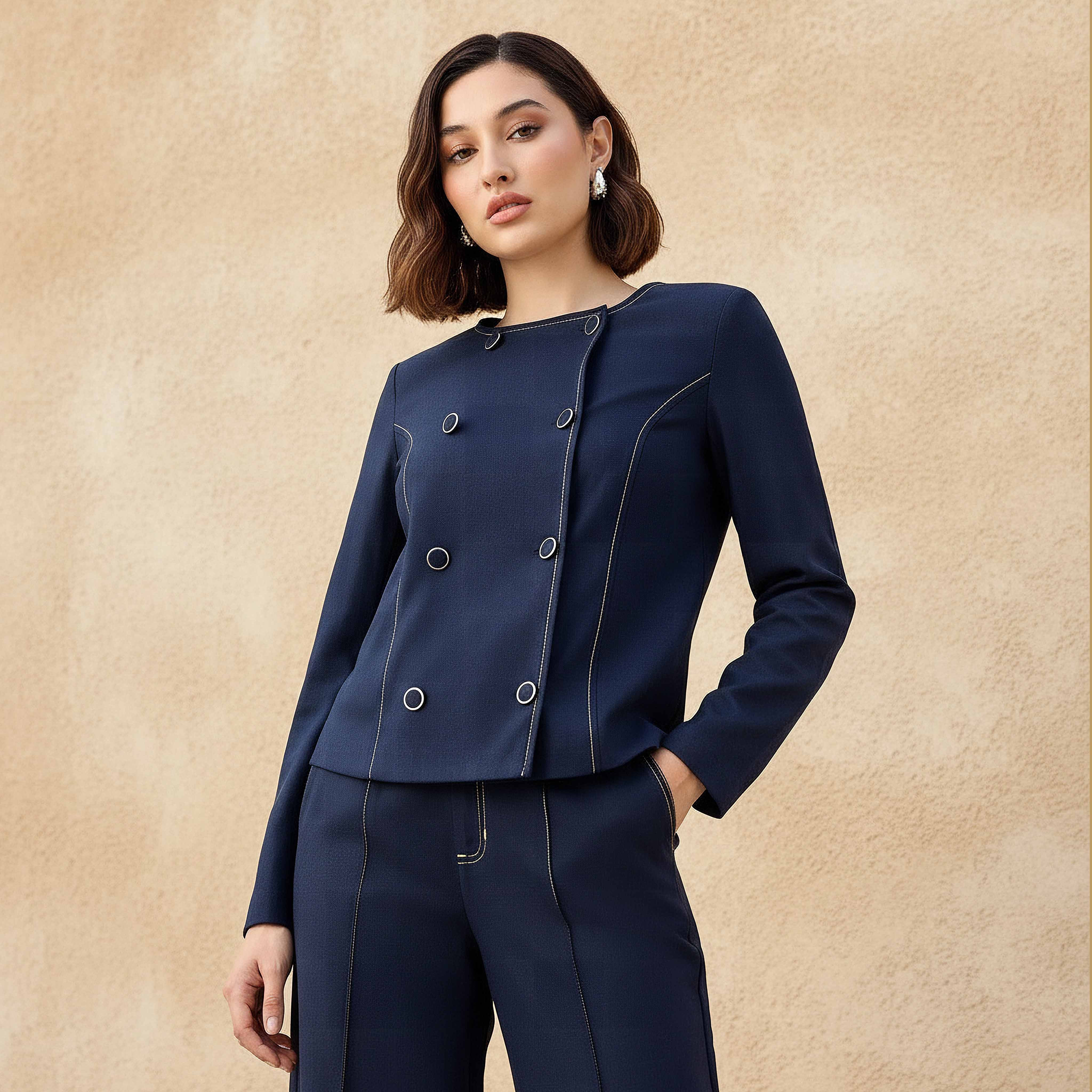 جاكيت كتان بأزرار مزدوجة-women-clothing-coordsets-image-7