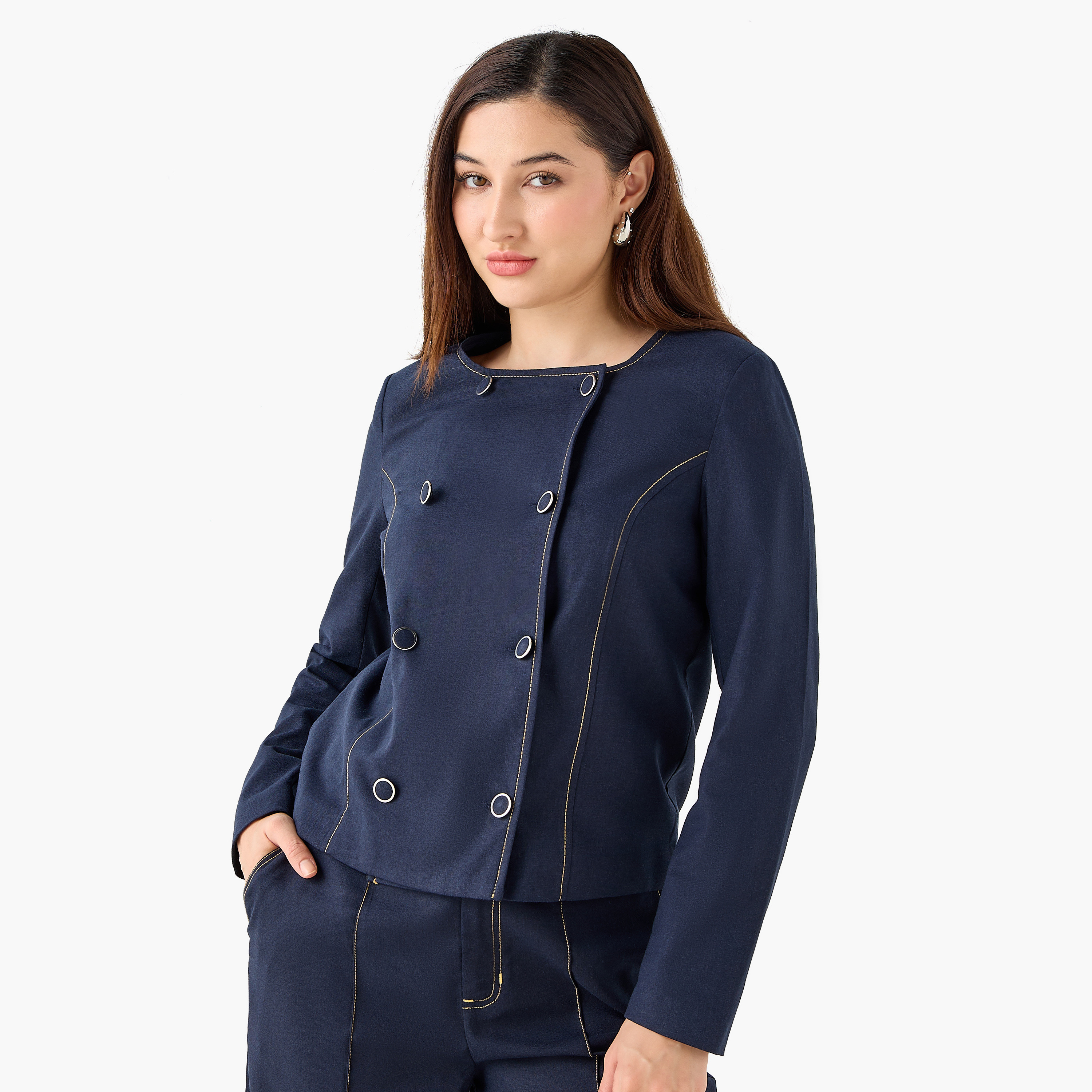 جاكيت كتان بأزرار مزدوجة-women-clothing-coordsets-image-4