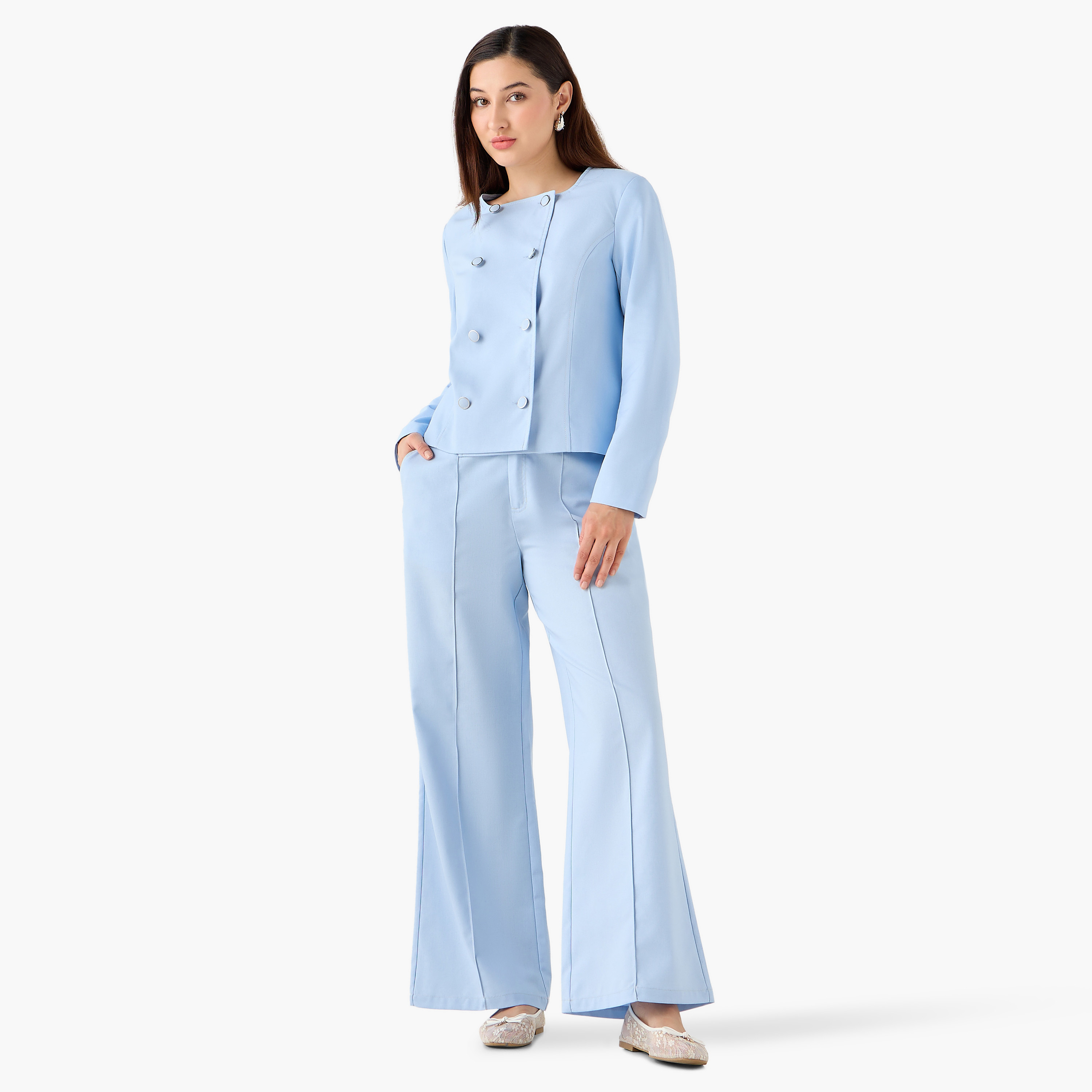Linen Blend Double Button Jacket-women-clothing-coordsets-image-5