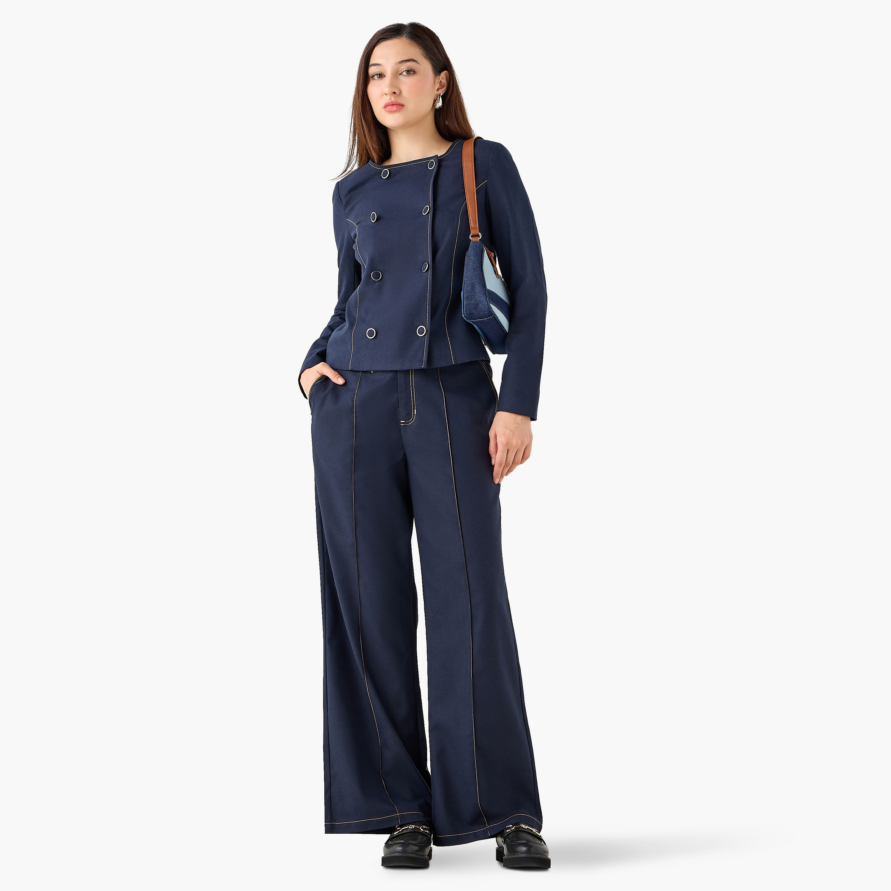 Mid Rise Panelled Linen Blend Belted Wide-Leg Trousers-women-clothing-coordsets-image-4