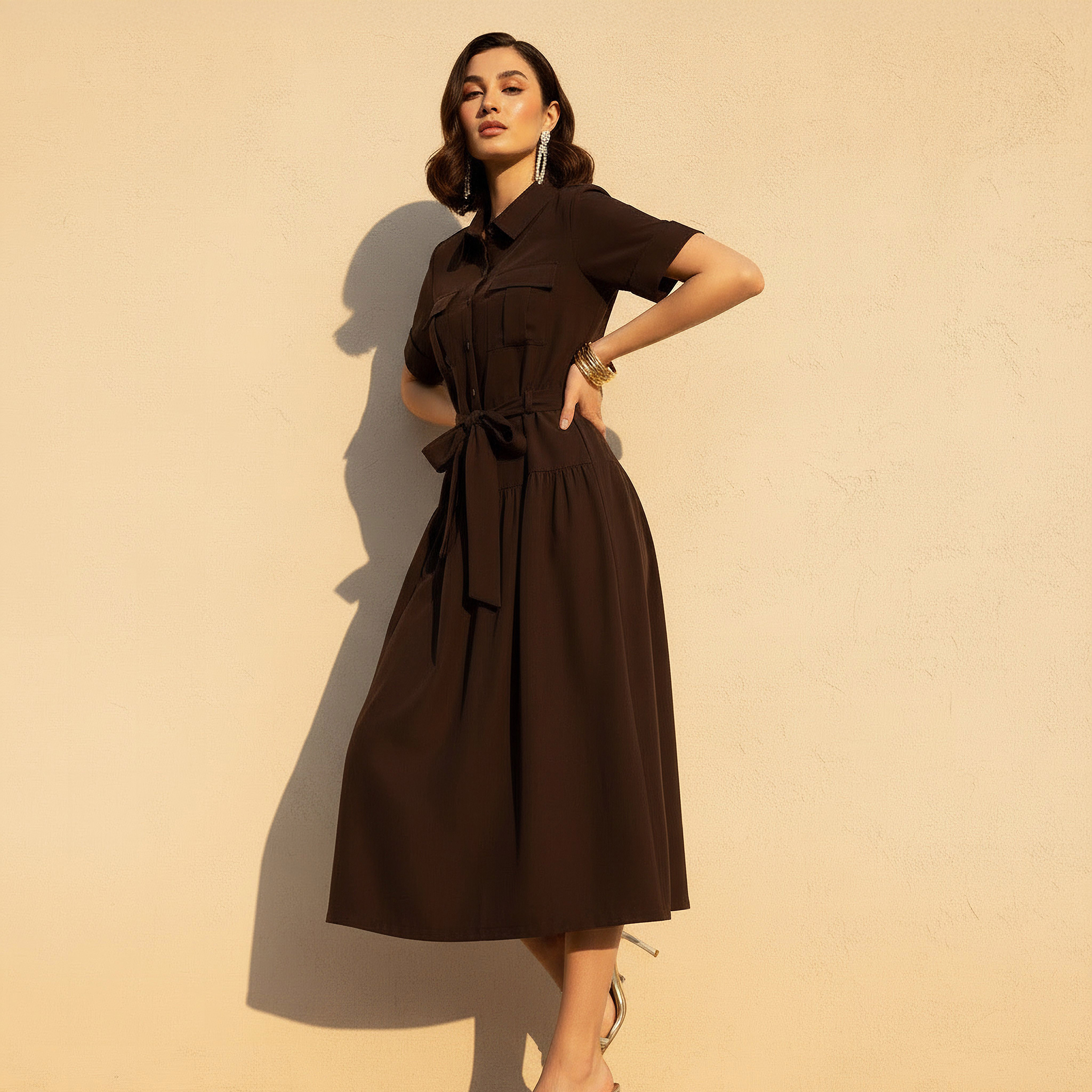 Shirt Midi Dress with Belt-women-clothing-dresses-image-1