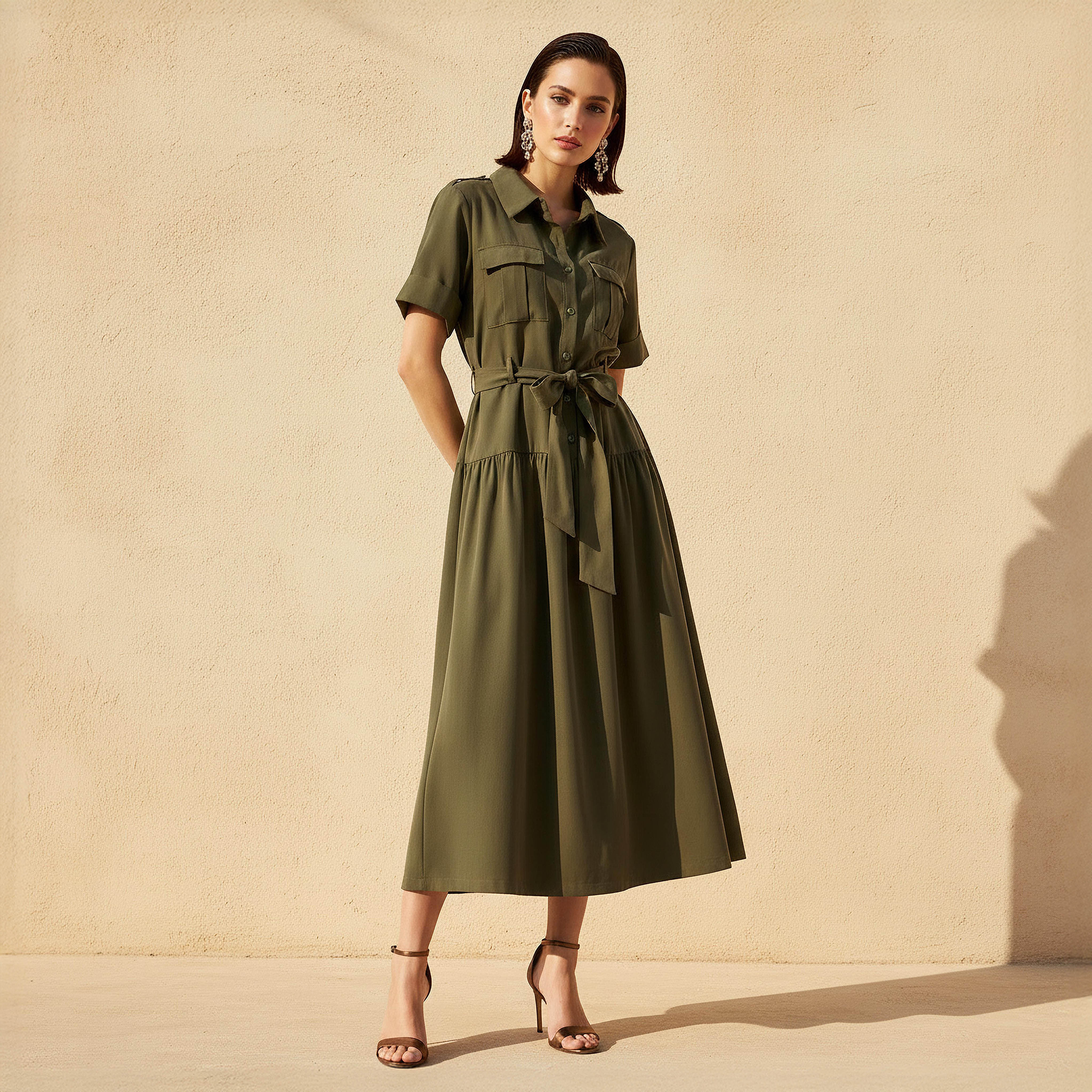 Shirt Midi Dress with Belt-women-clothing-dresses-image-1