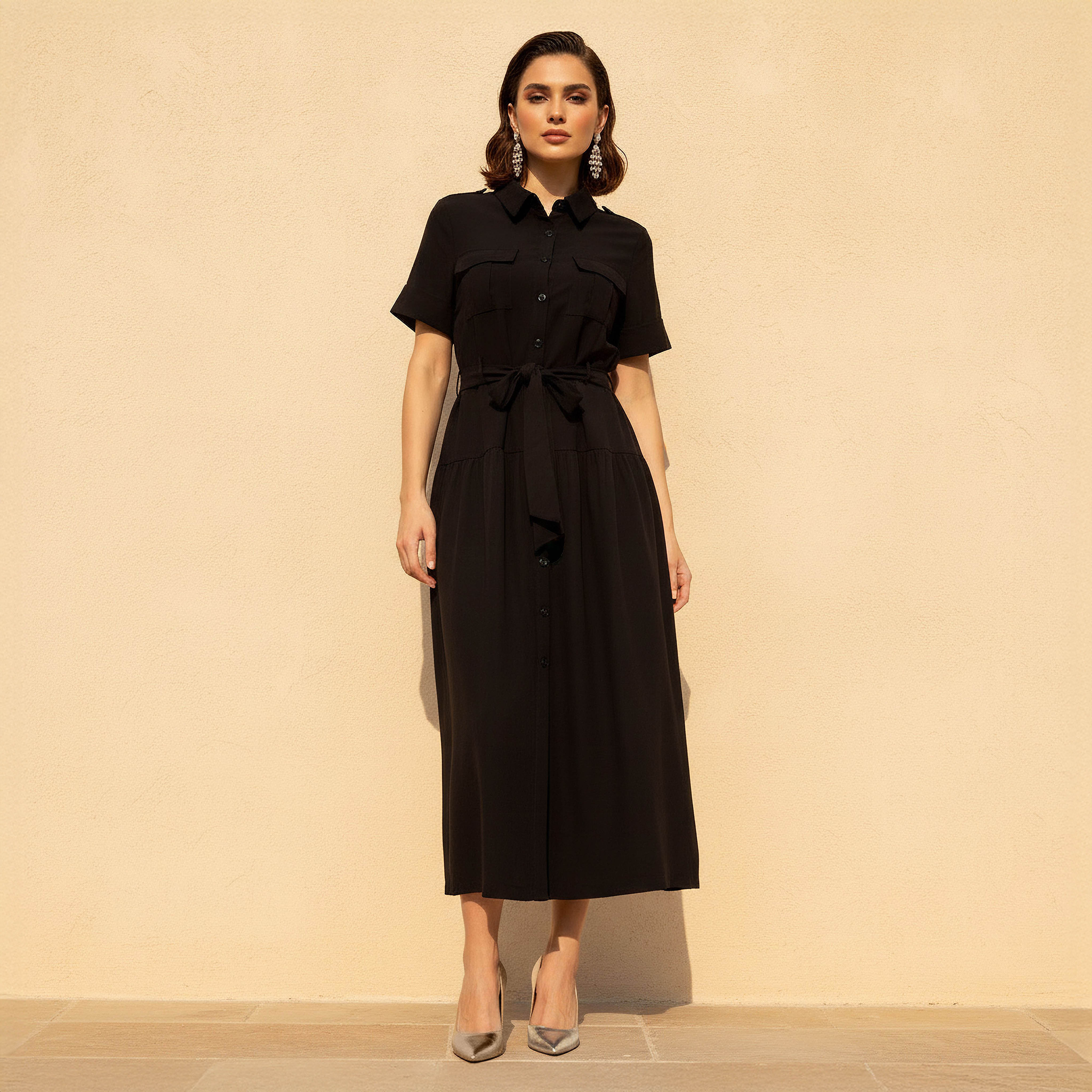 Shirt Midi Dress with Belt-women-clothing-dresses-image-2