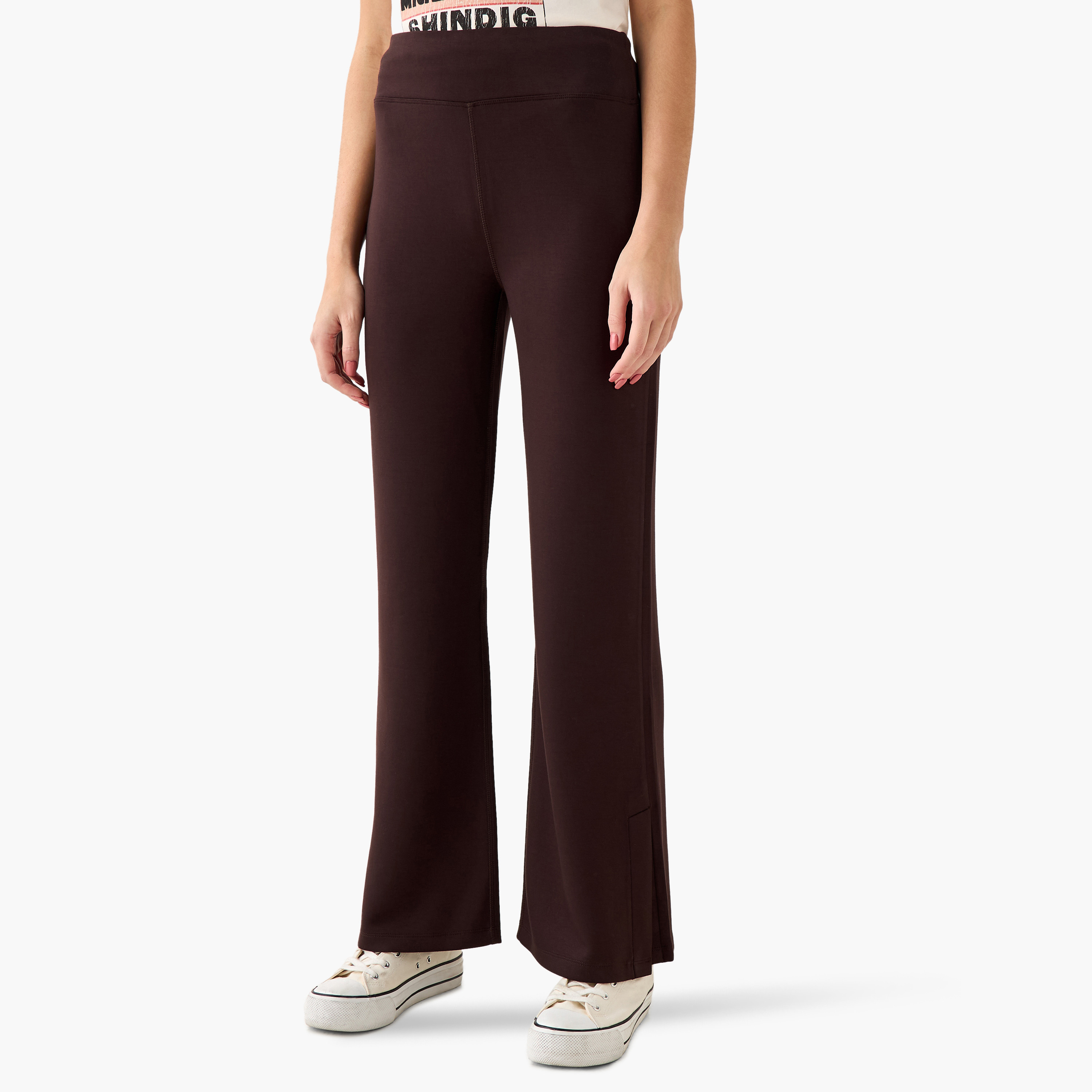 High-Waist Full-Length Flared Pants with Slit Detail-women-clothing-bottoms-leggings-image-2