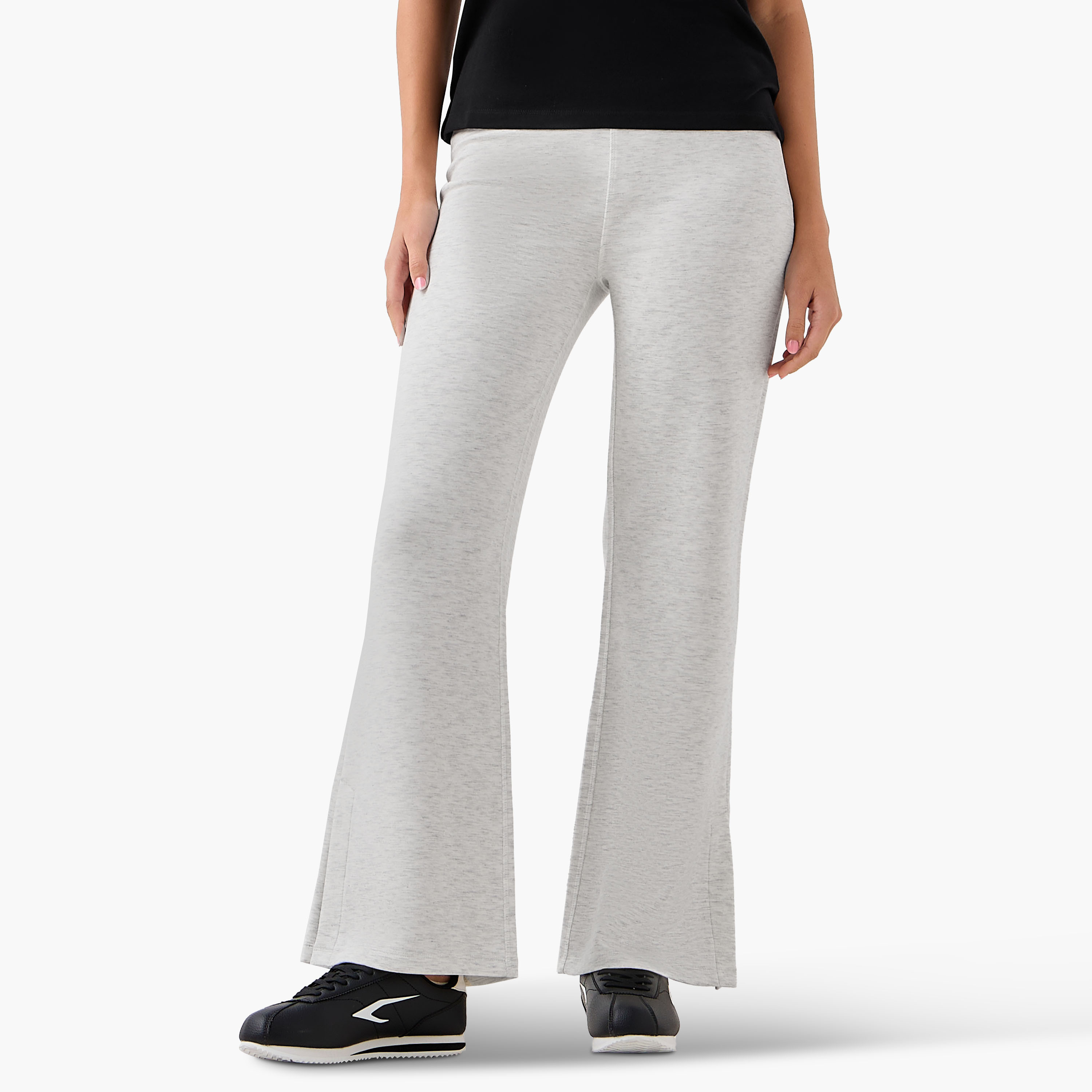High-Waist Full-Length Flared Pants with Slit Detail-women-clothing-bottoms-leggings-image-2