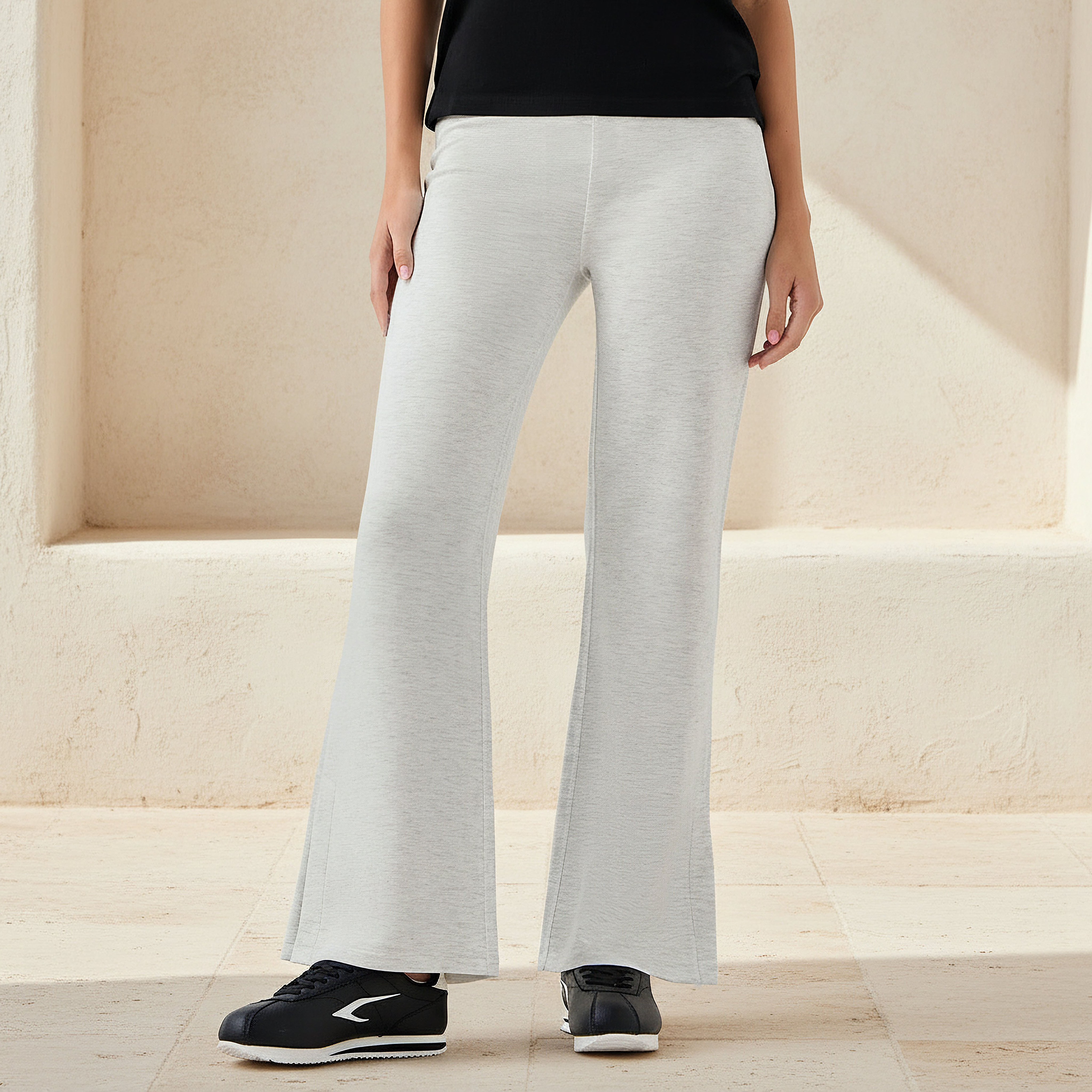 High-Waist Full-Length Flared Pants with Slit Detail-women-clothing-bottoms-leggings-image-1
