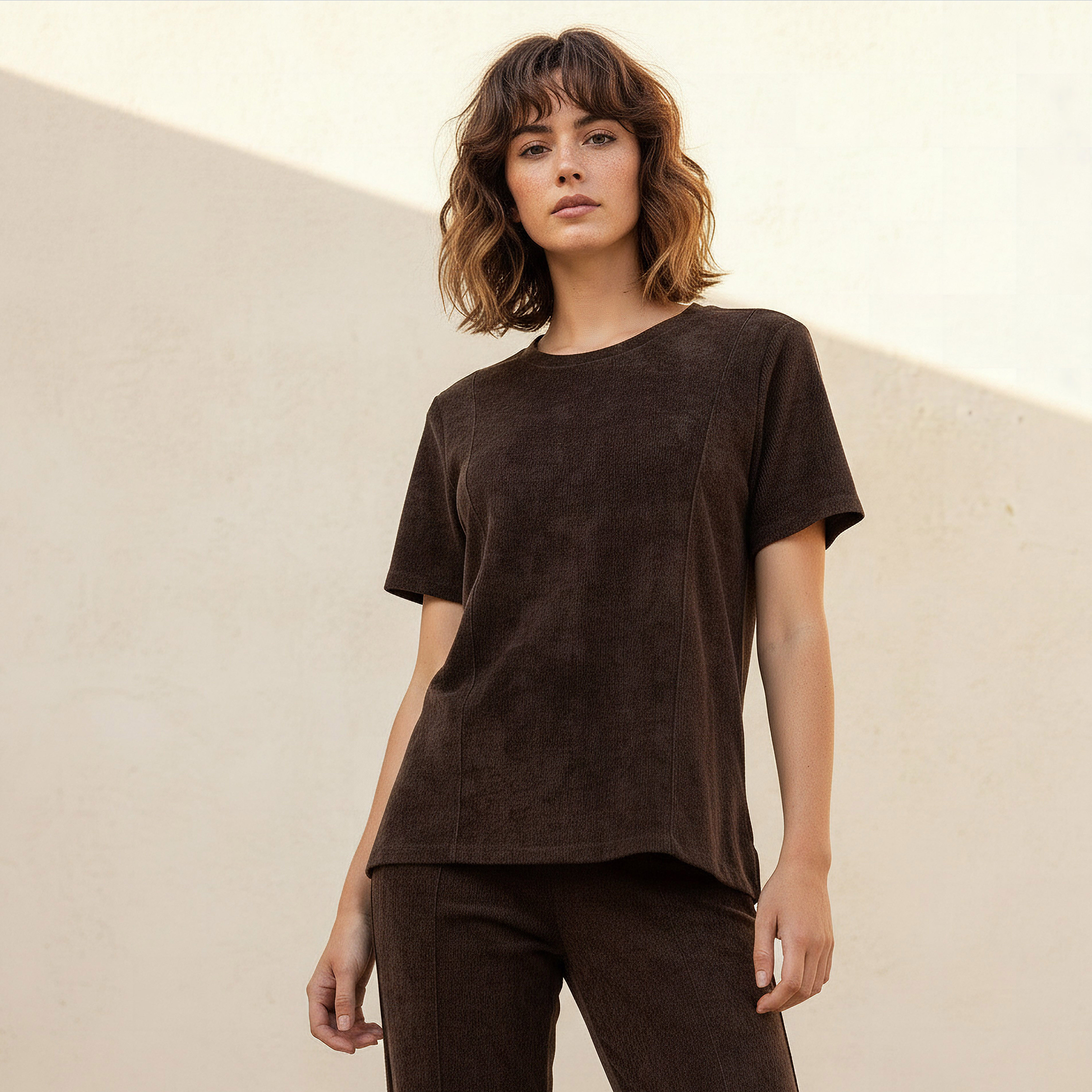 Regular Fit T-shirt with Ribbed Texture-women-clothing-coordsets-image-1