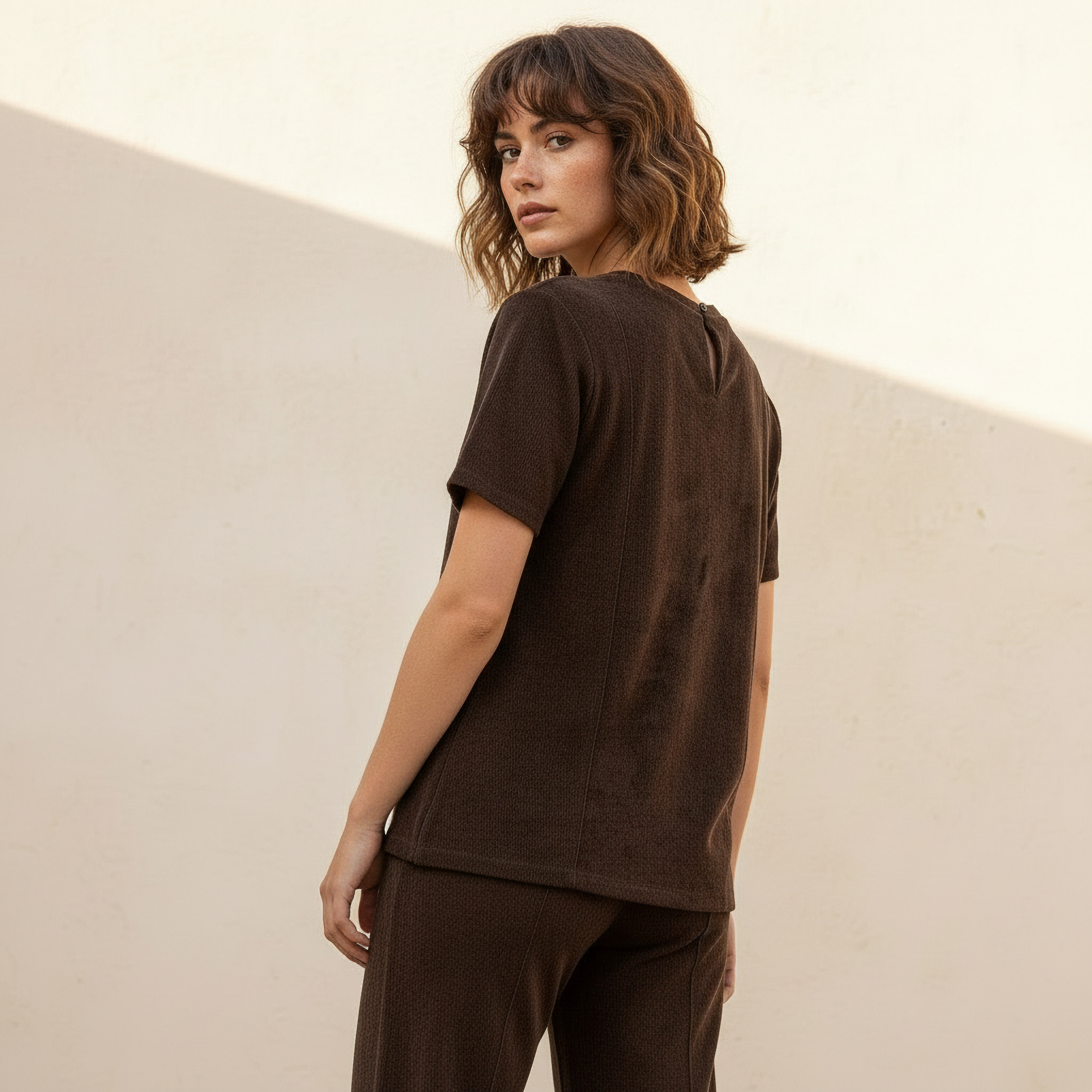 Regular Fit T-shirt with Ribbed Texture-women-clothing-coordsets-image-4