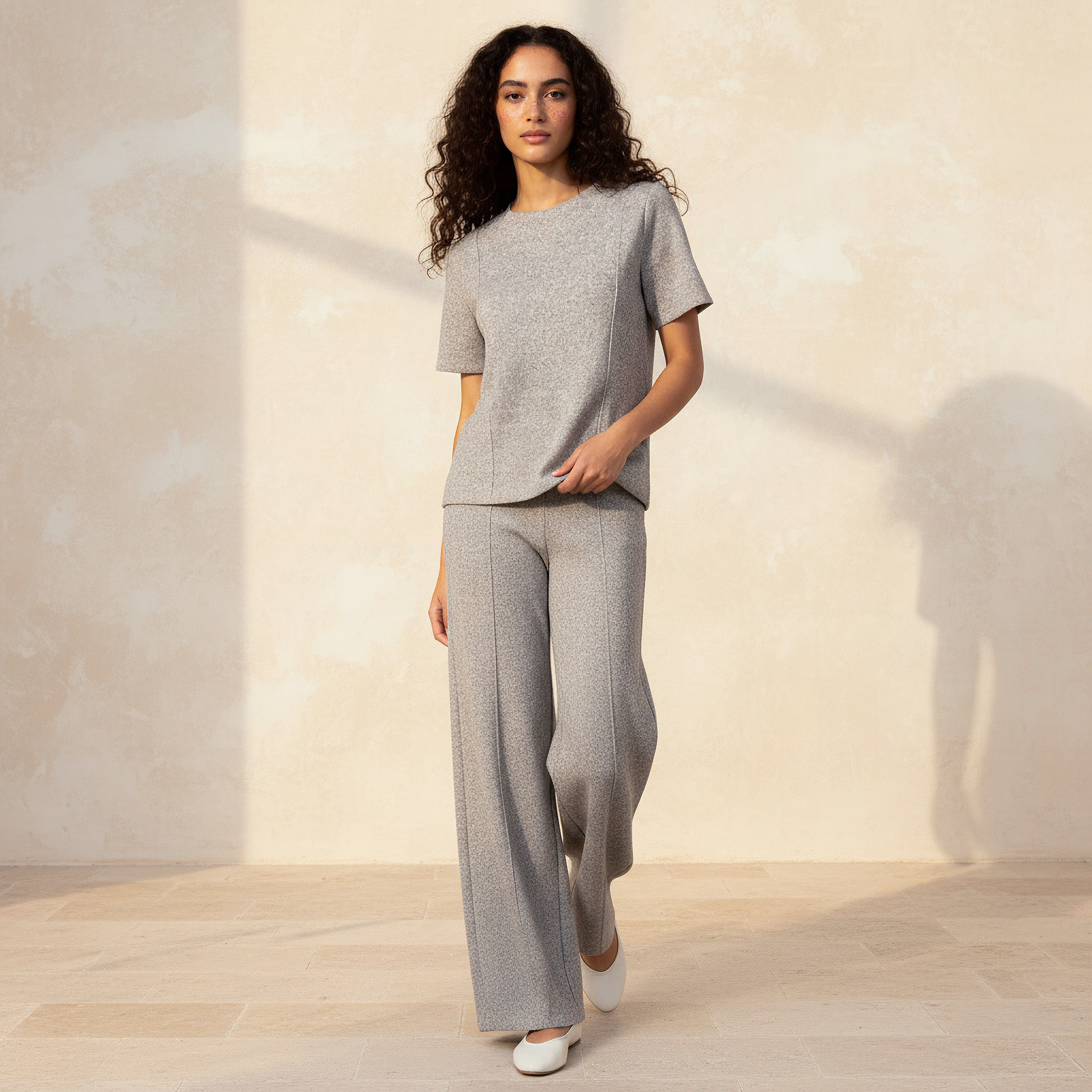 Regular Fit T-shirt with Ribbed Texture-women-clothing-coordsets-image-3