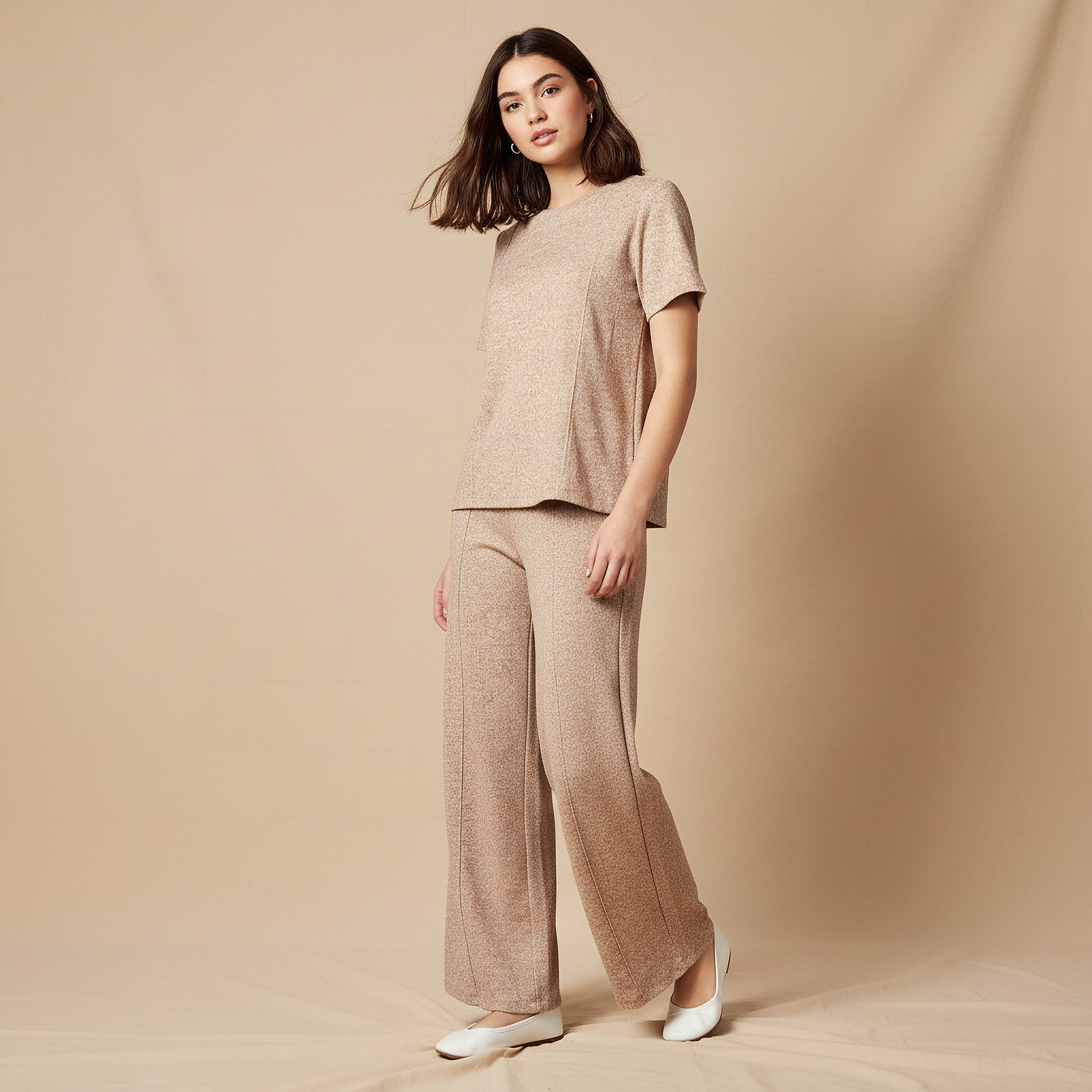 Regular Fit T-shirt with Ribbed Texture-women-clothing-coordsets-image-3