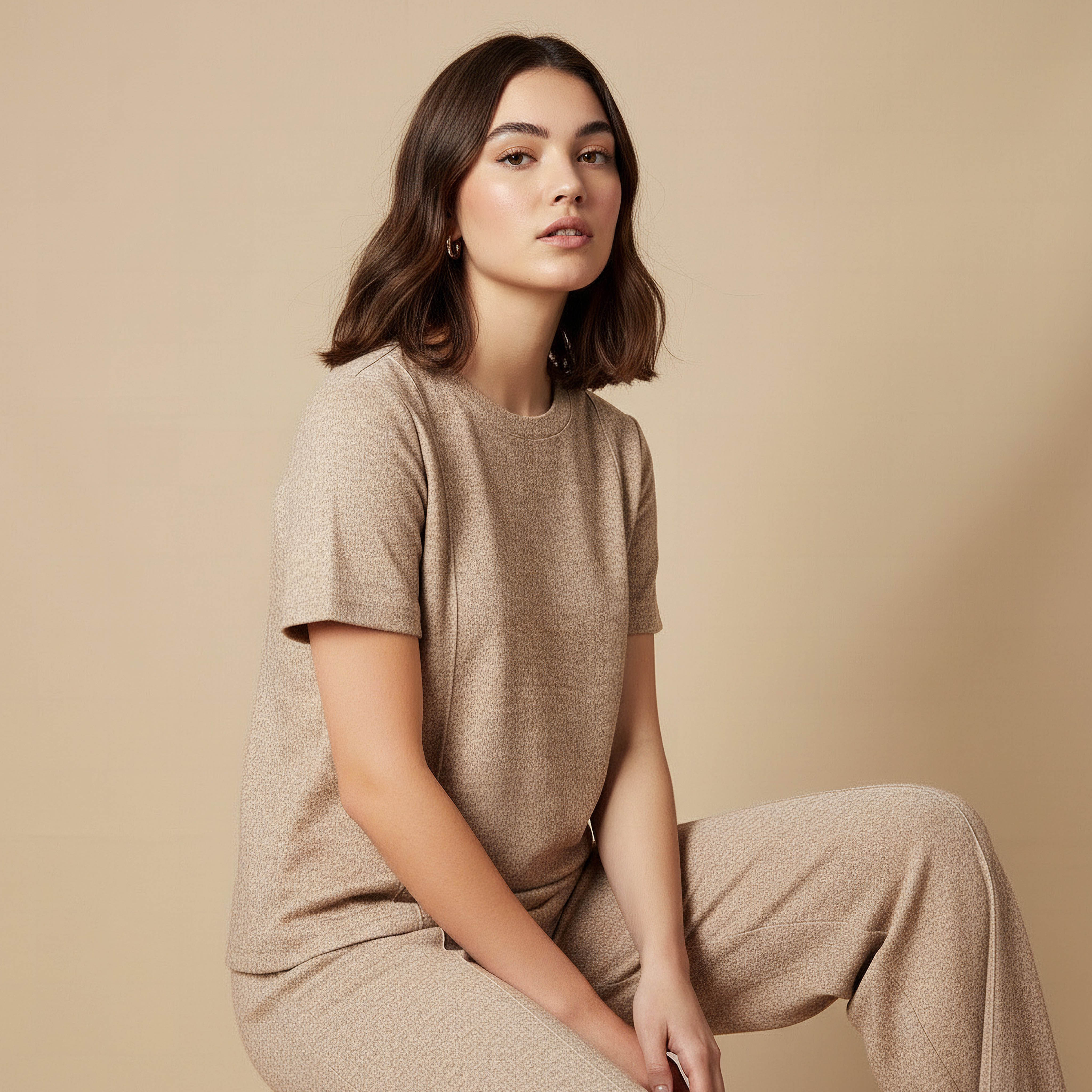 Regular Fit T-shirt with Ribbed Texture-women-clothing-coordsets-image-5