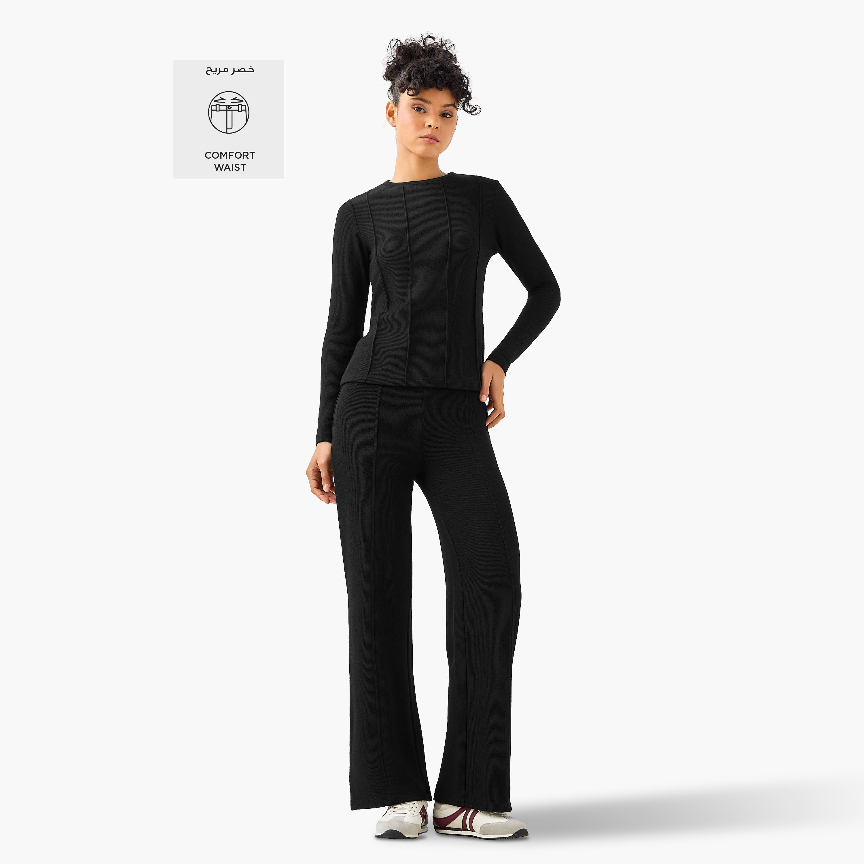Regular Fit Mid-Rise Flared Lounge Pants with Ribbed Texture-women-clothing-coordsets-image-3