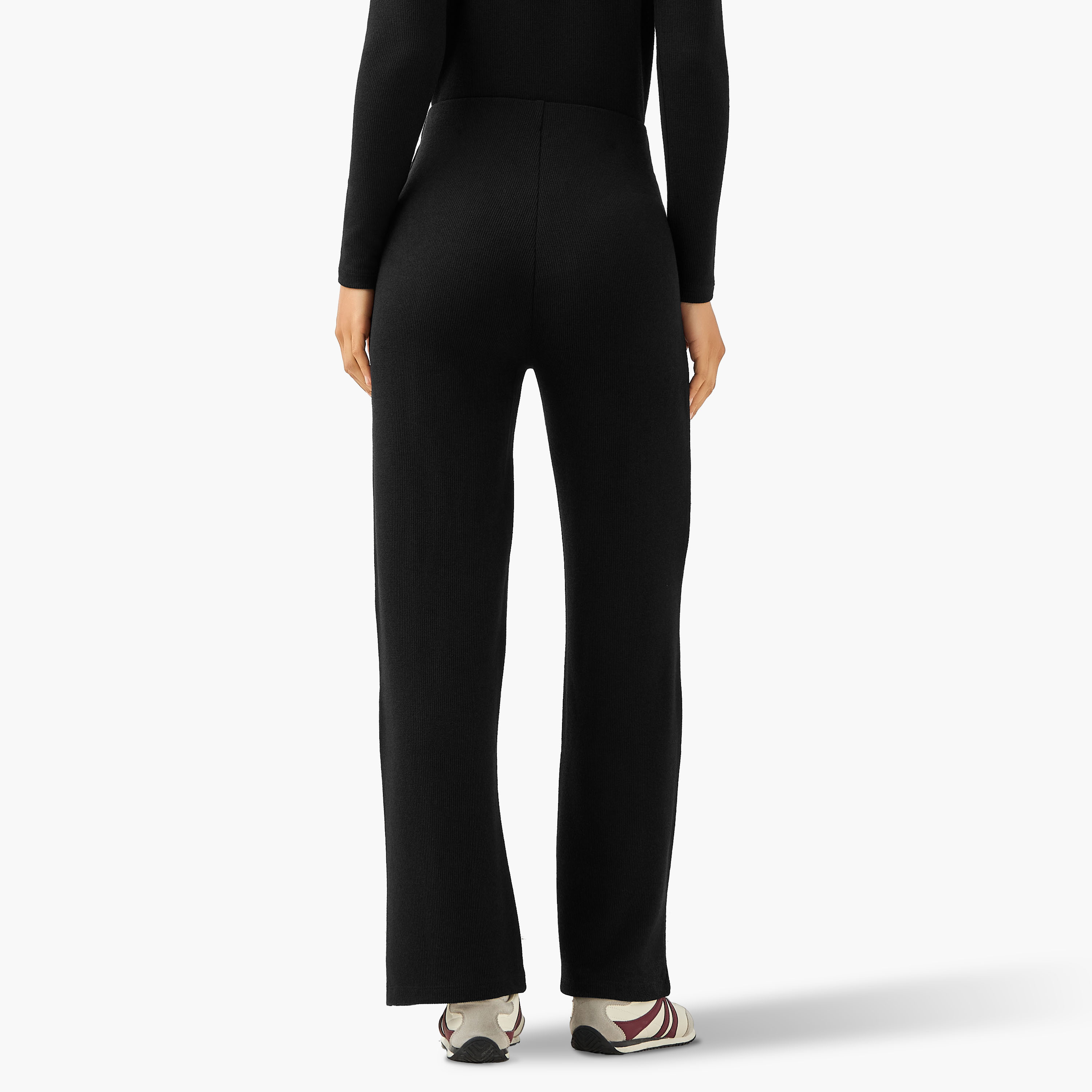 Regular Fit Mid-Rise Flared Lounge Pants with Ribbed Texture-women-clothing-coordsets-image-4