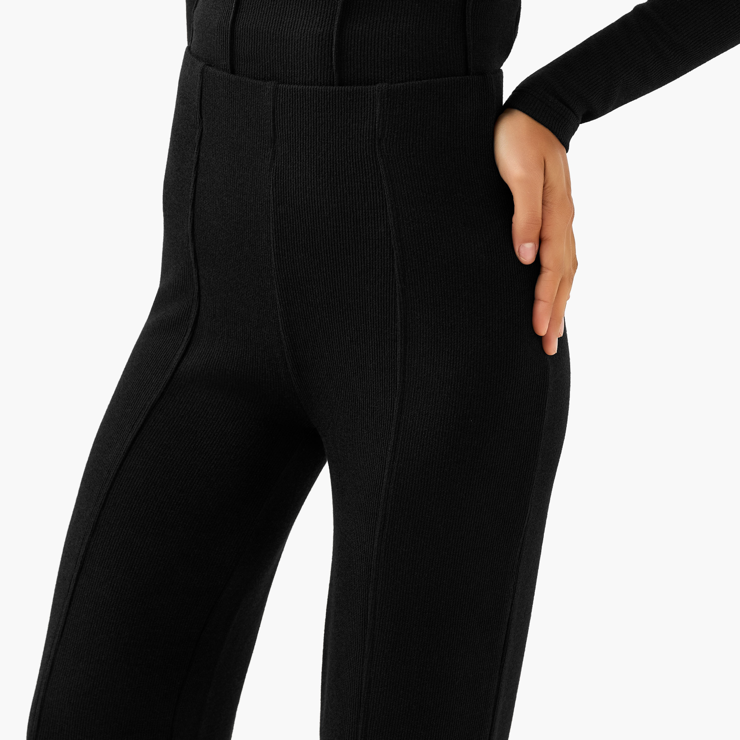 Regular Fit Mid-Rise Flared Lounge Pants with Ribbed Texture-women-clothing-coordsets-image-5