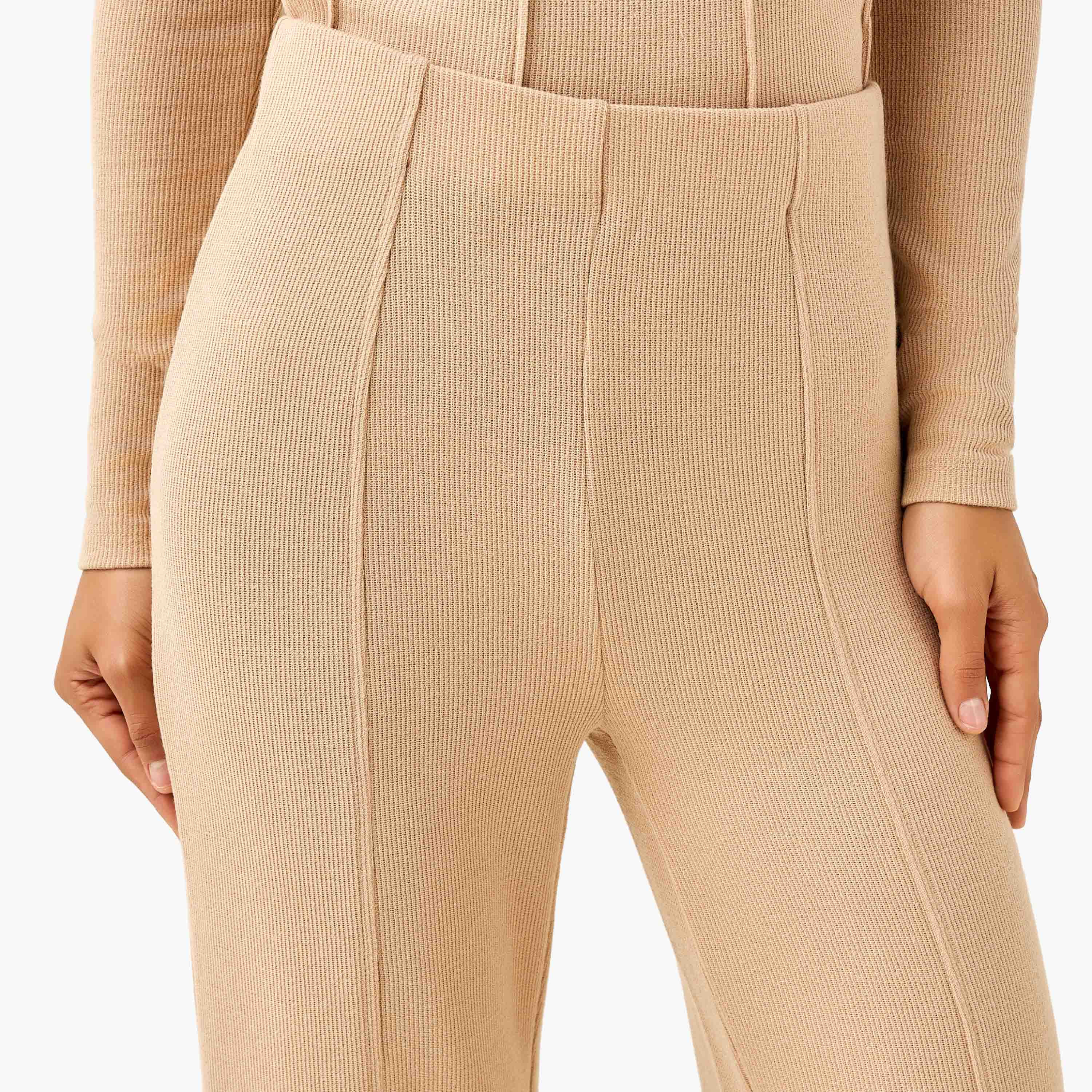 Regular Fit Mid-Rise Flared Lounge Pants with Ribbed Texture-women-clothing-coordsets-image-4