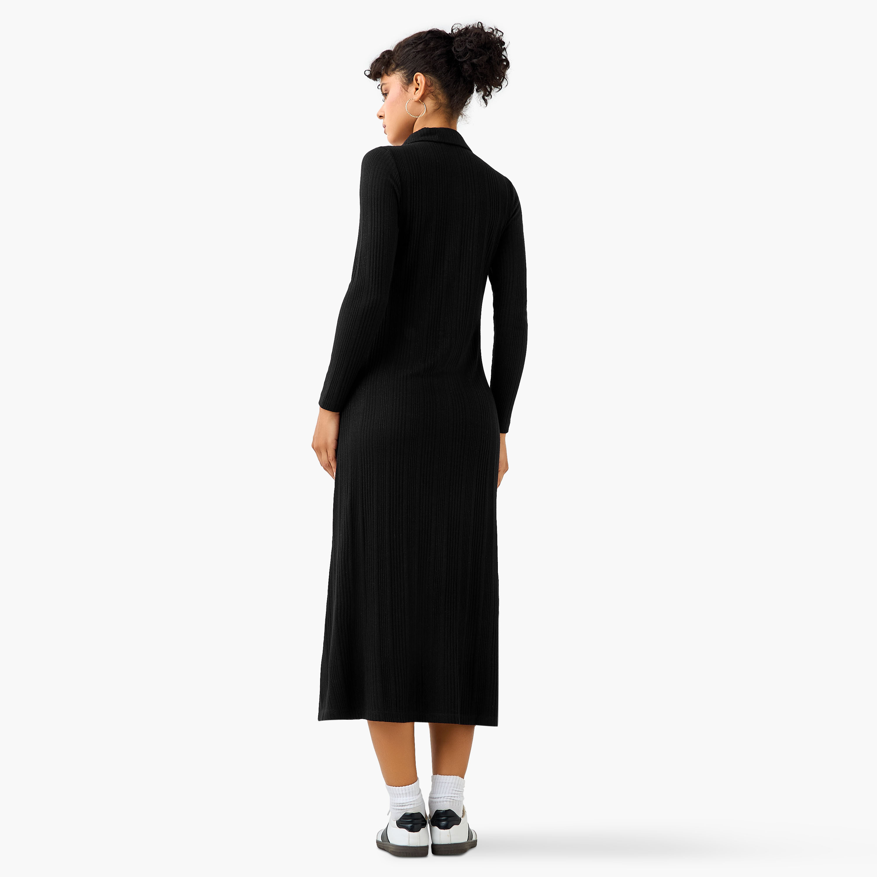 Ribbed Collared Button-Down Midi Dress-women-clothing-dresses-image-3