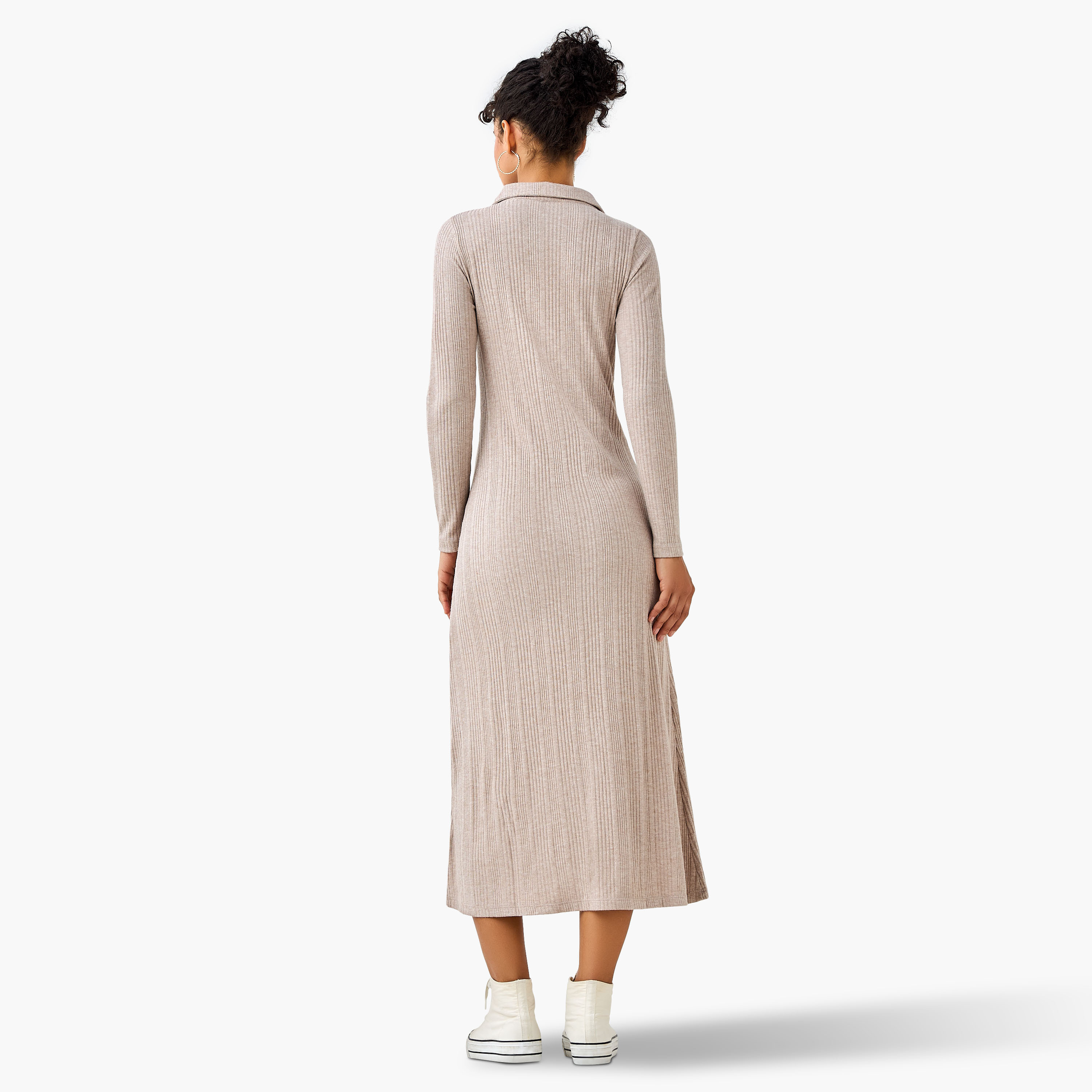 Ribbed Collared Button-Down Midi Dress-women-clothing-dresses-image-3