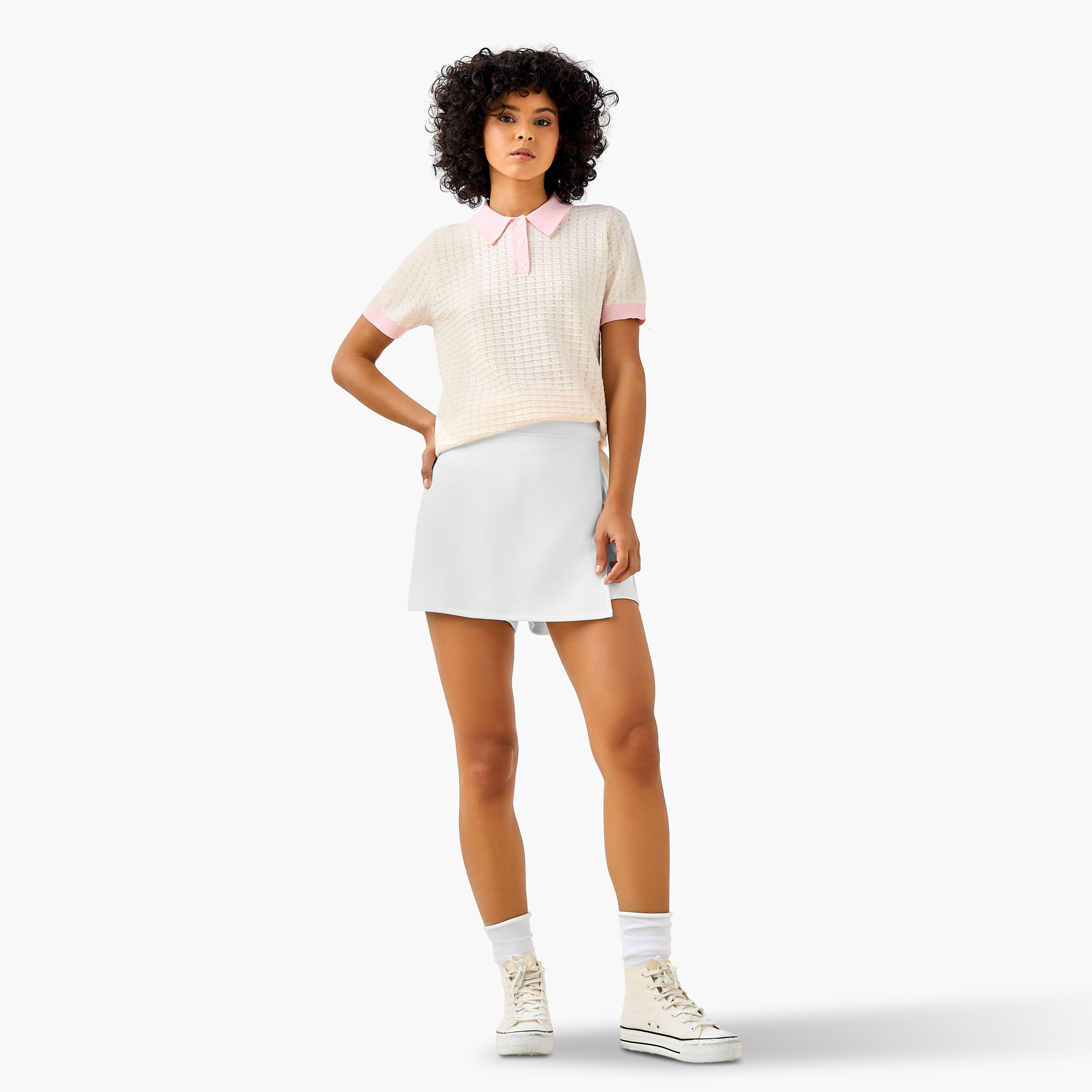 تيشيرت بولو بقصة عادية محبوك بارز الملمس-women-clothing-tshirts-image-3