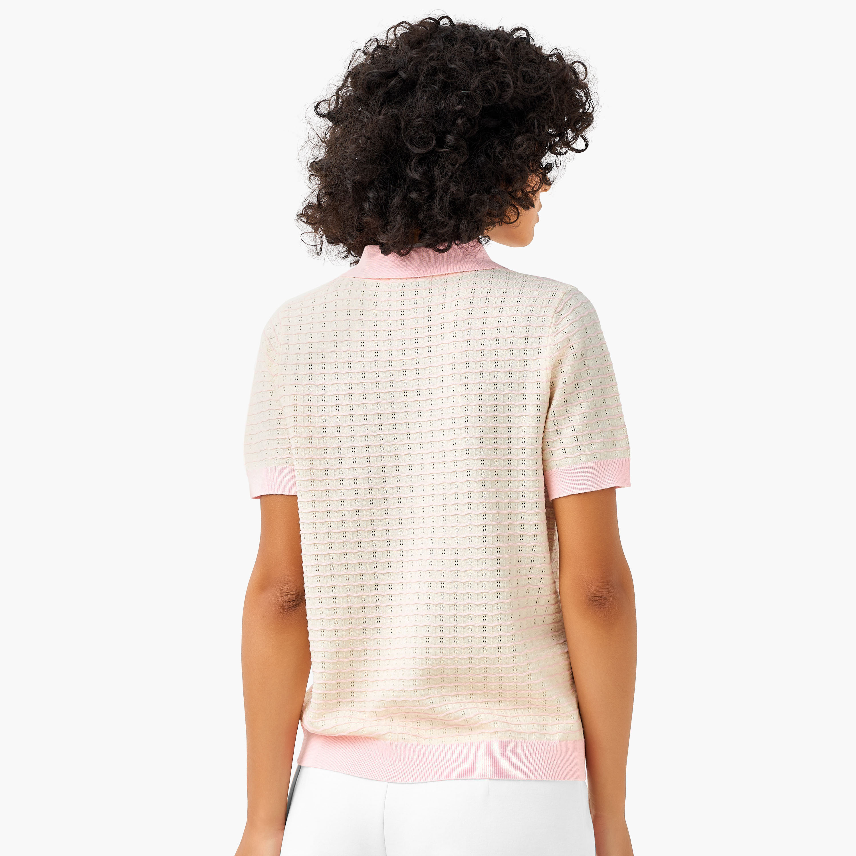 تيشيرت بولو بقصة عادية محبوك بارز الملمس-women-clothing-tshirts-image-4