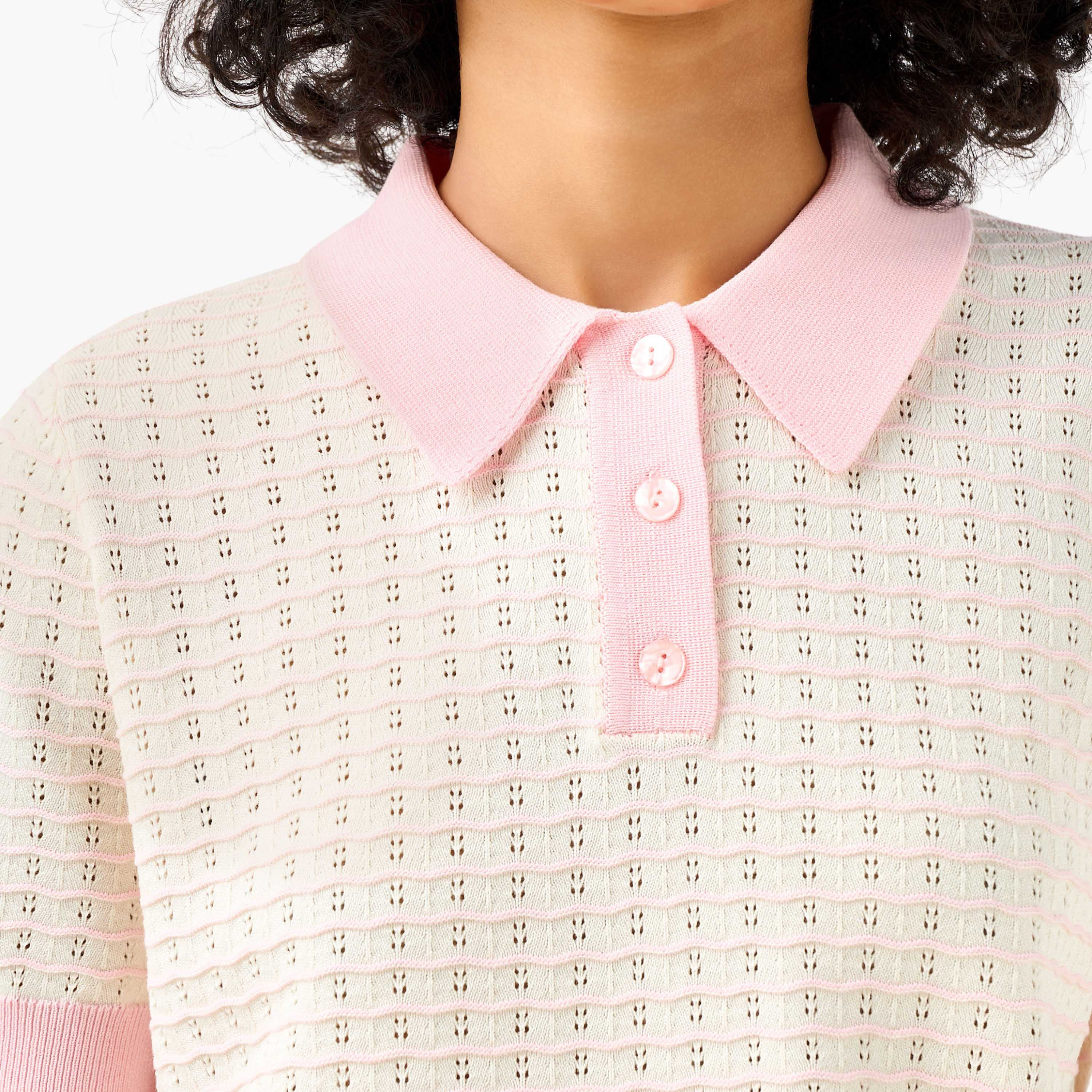 تيشيرت بولو بقصة عادية محبوك بارز الملمس-women-clothing-tshirts-image-5