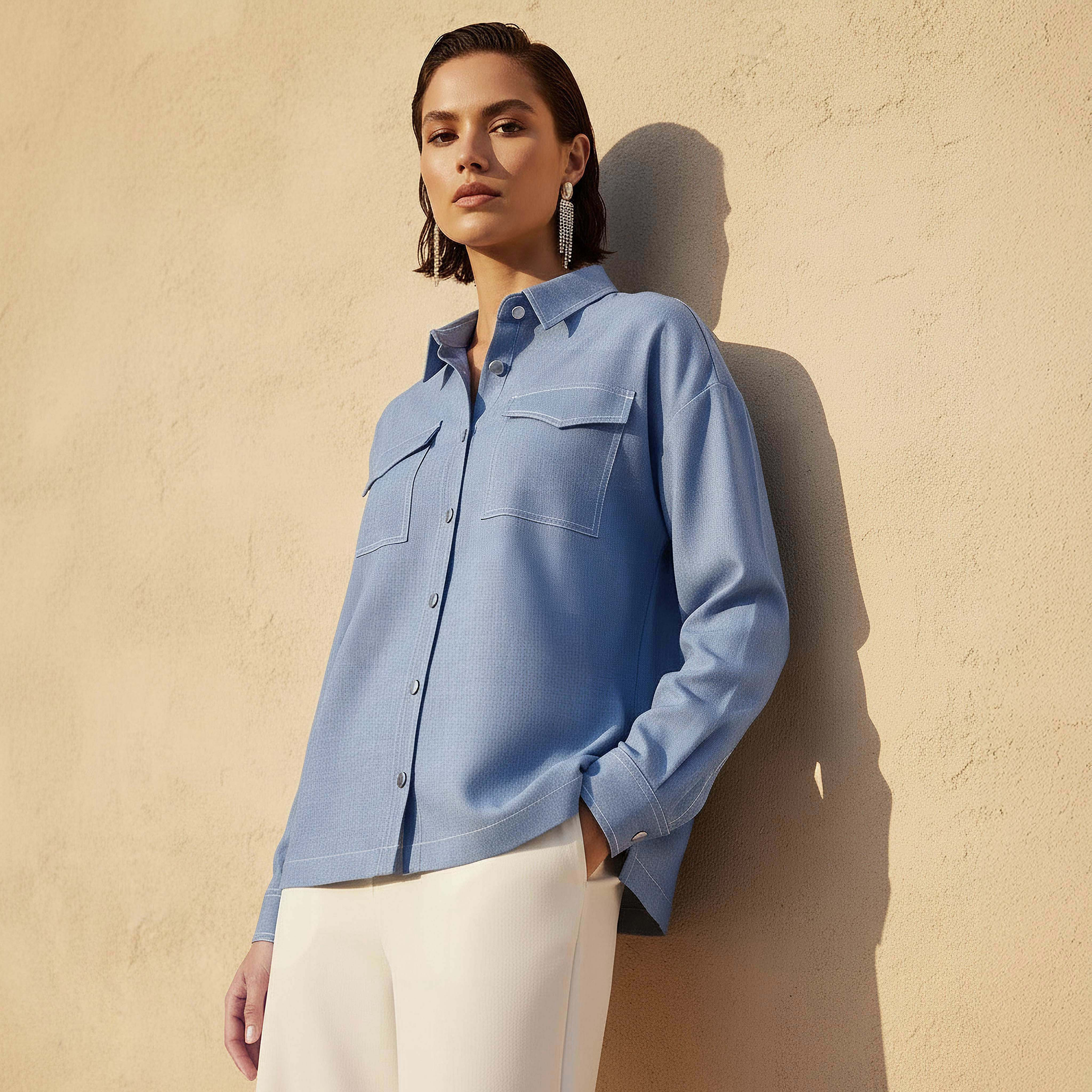 Utility Style Shirt with Chest Pockets-women-clothing-shirtsandblouses-shirts-image-1