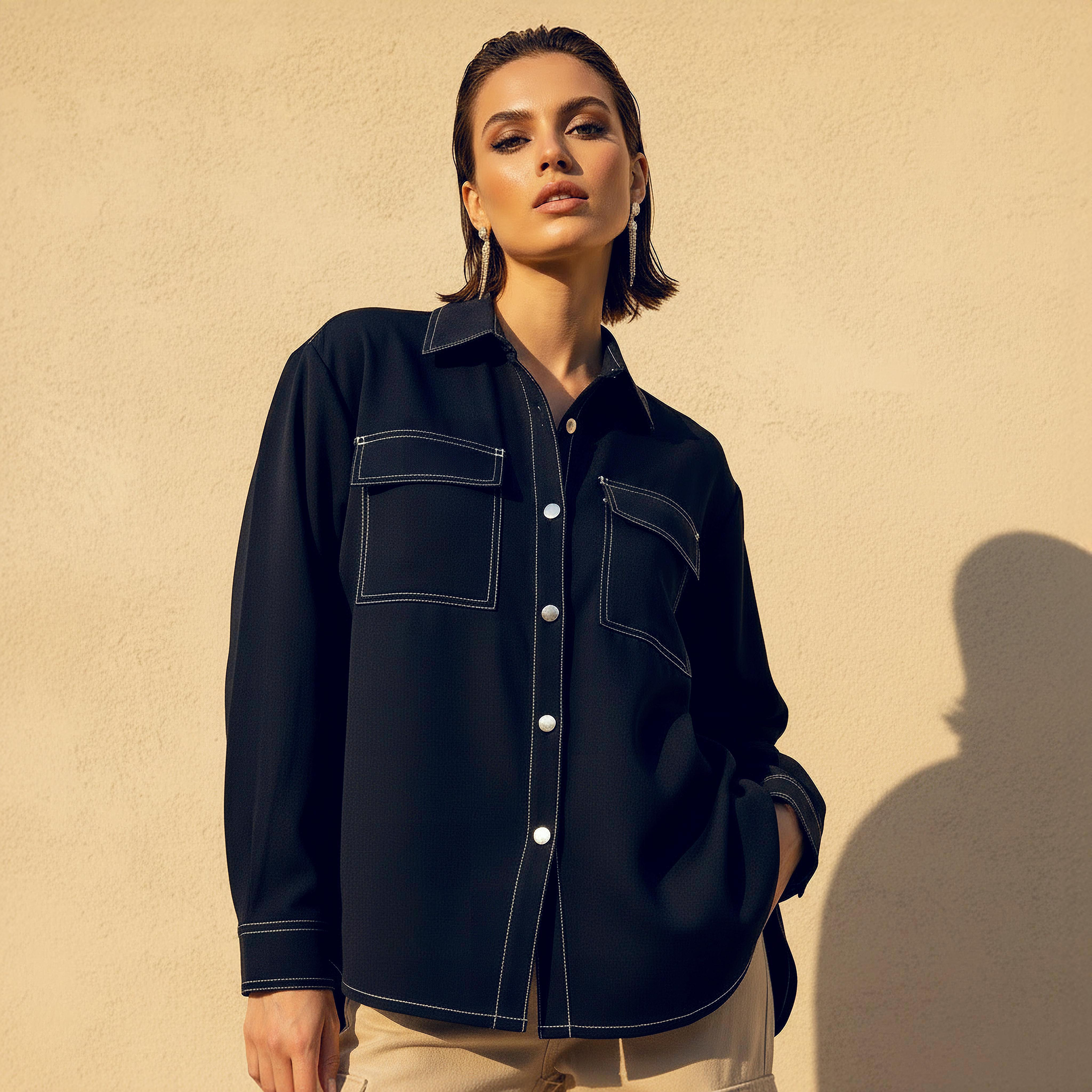 قميص متعدد الاستخدامات بتفاصيل خياطة متباينة-women-clothing-shirtsandblouses-shirts-image-1
