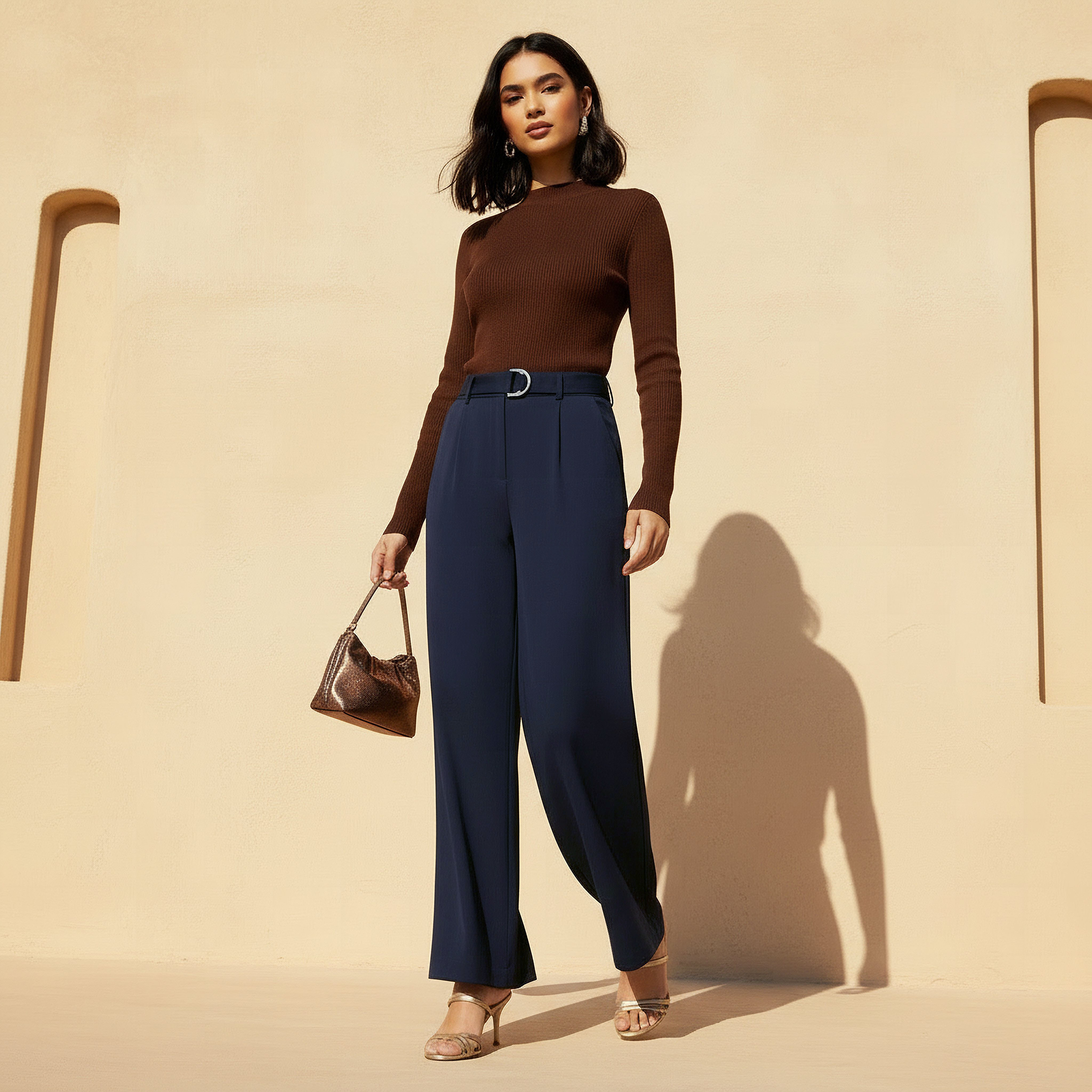Wide Leg Mid-Rise Belted Pants-women-clothing-coordsets-image-3