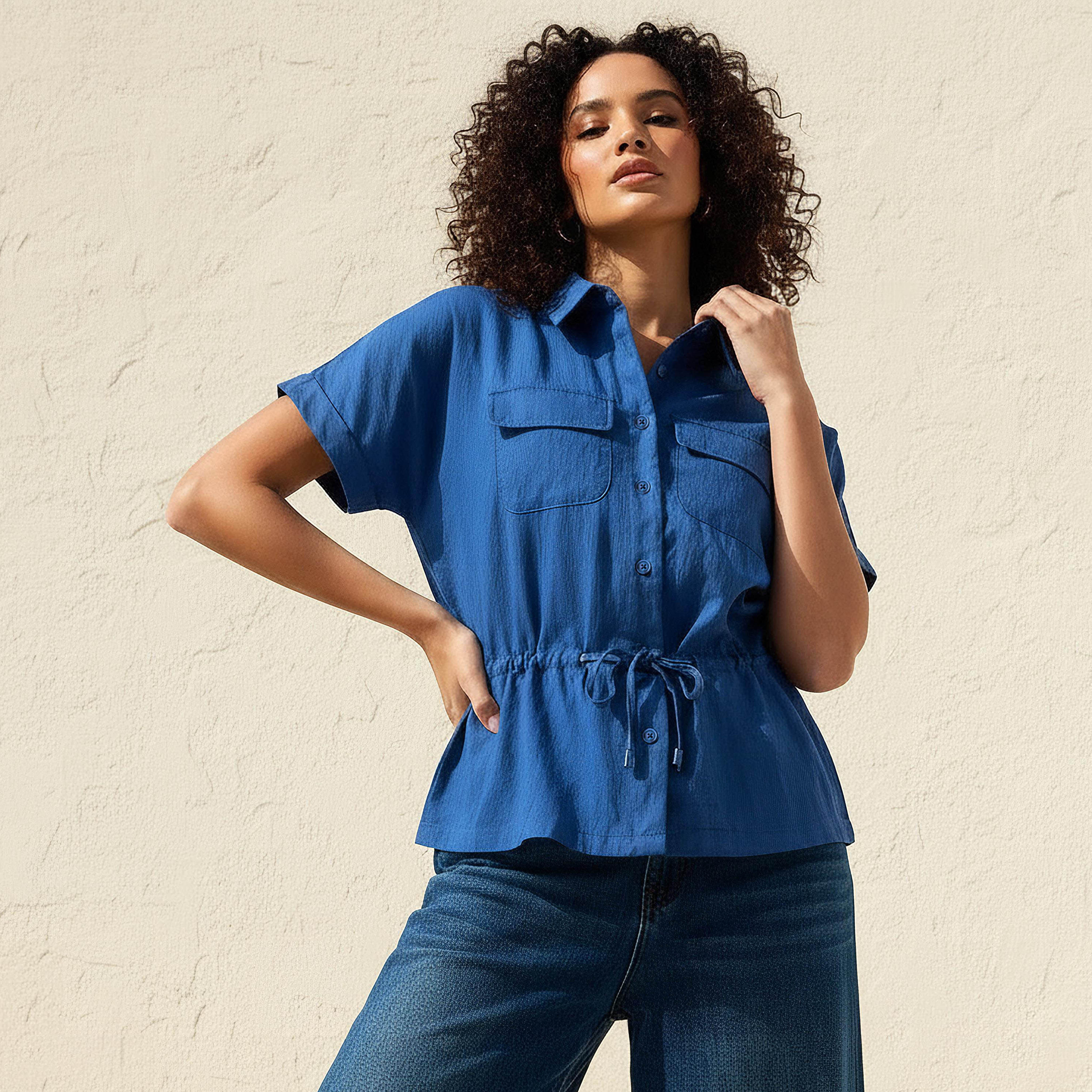 Utility Top with Tie-Up Detail-women-clothing-coordsets-image-1