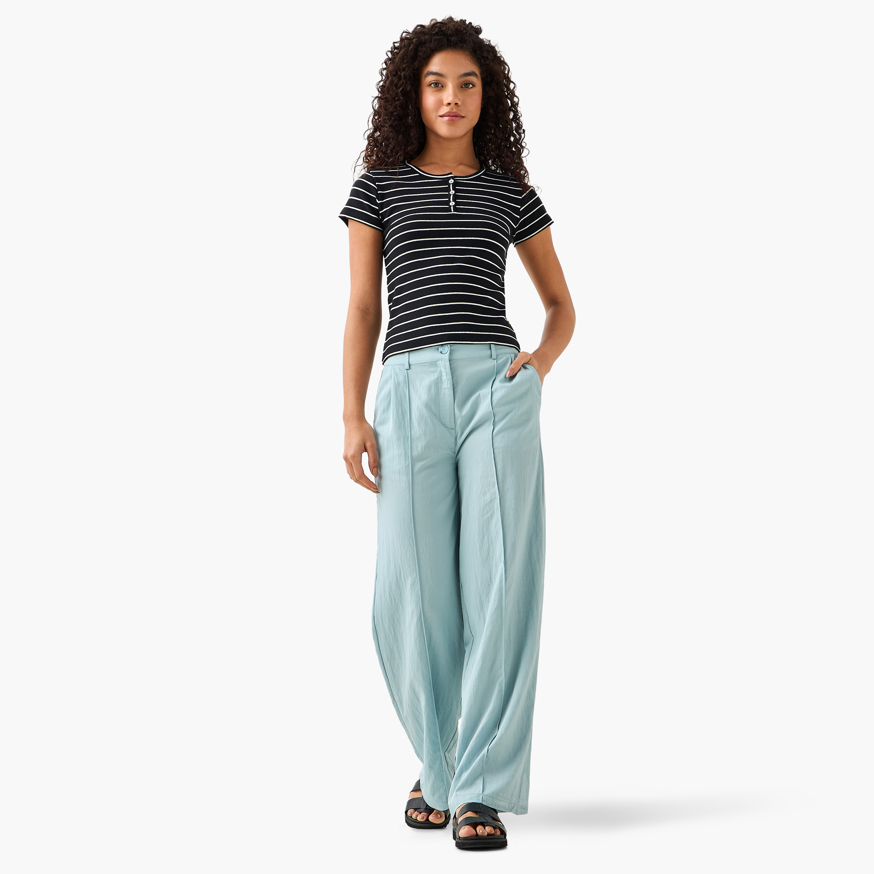 Relaxed Fit Mid-Rise Textured Trousers-women-clothing-coordsets-image-3