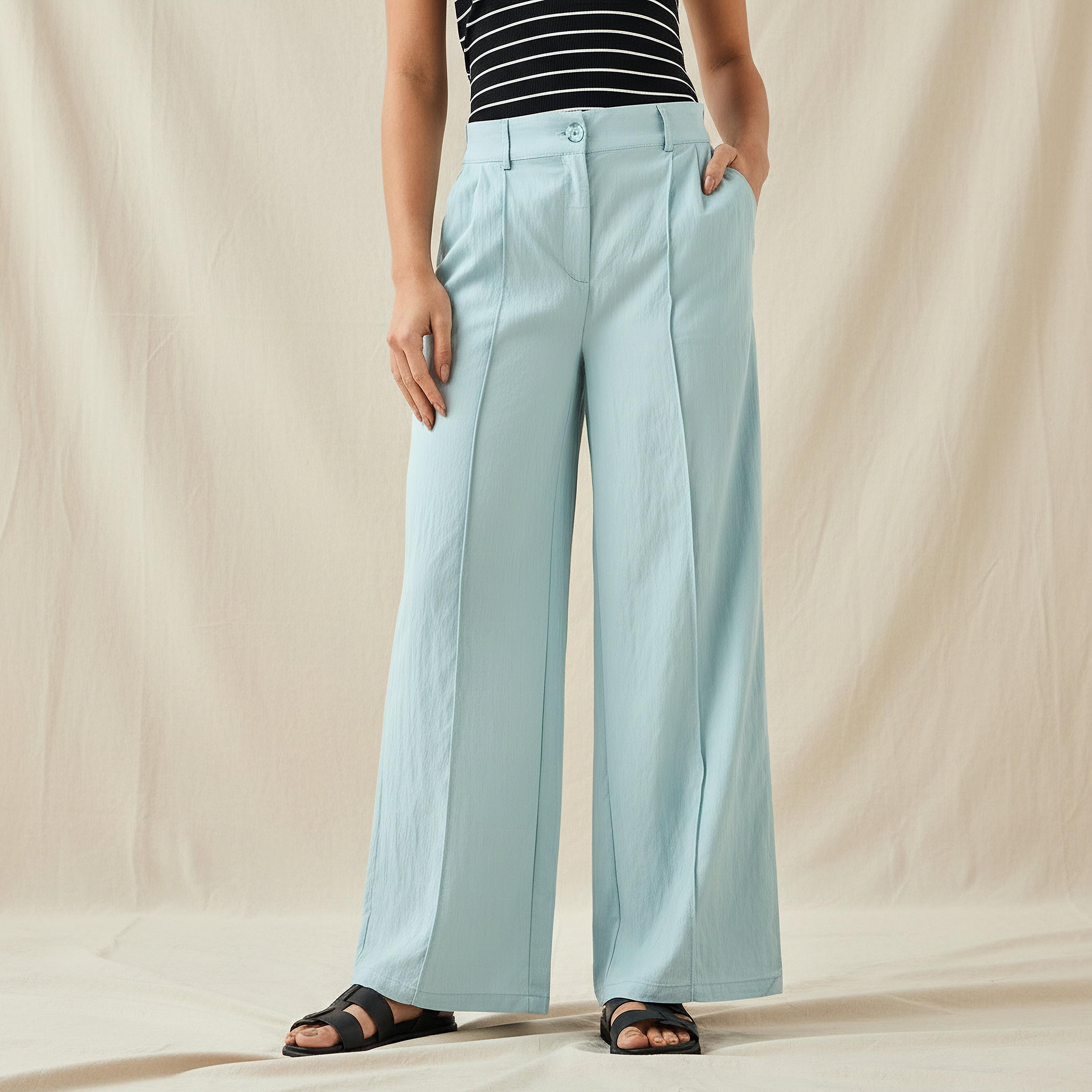 Relaxed Fit Mid-Rise Textured Trousers-women-clothing-coordsets-image-1