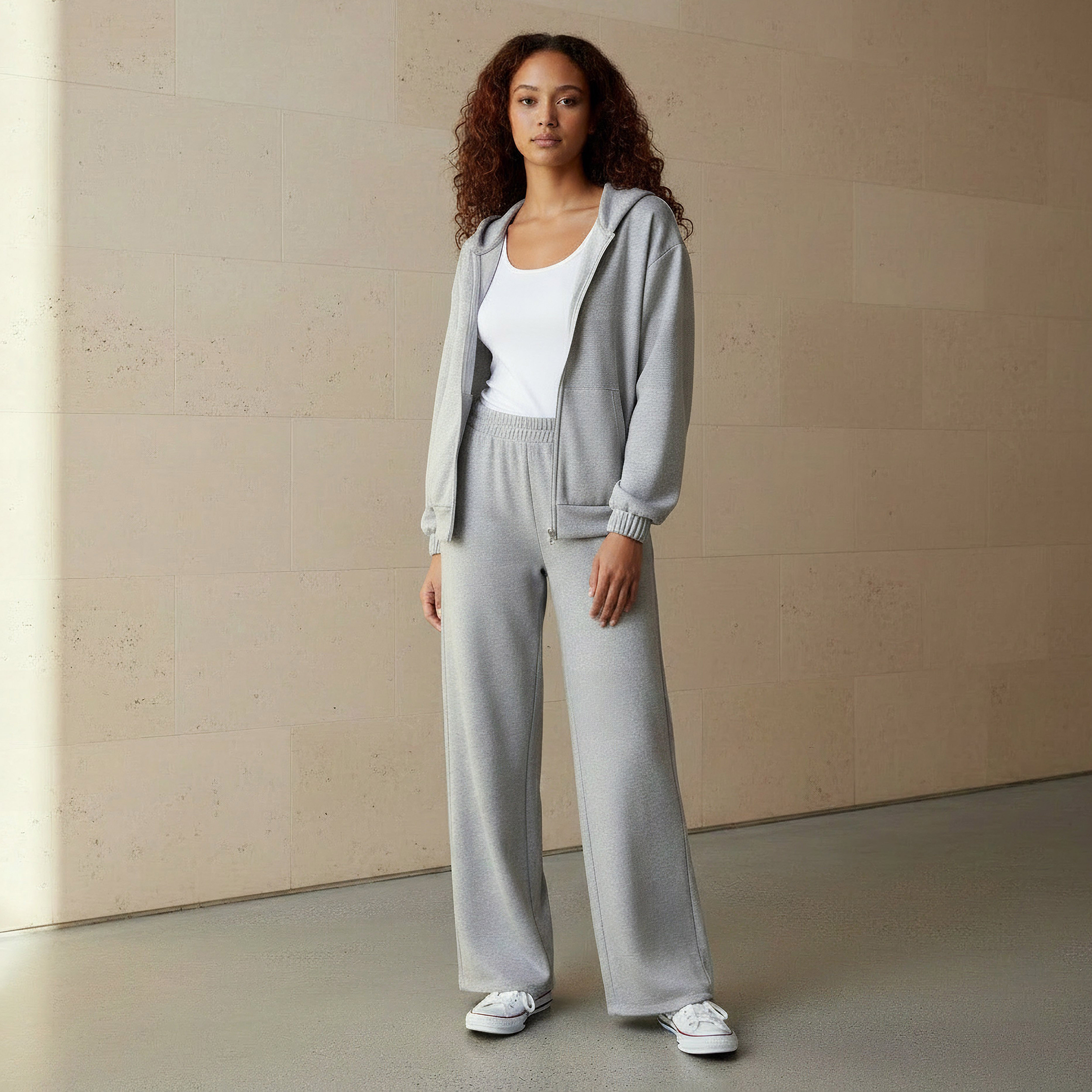 Hoodie with Zip Closure-women-clothing-coordsets-image-2