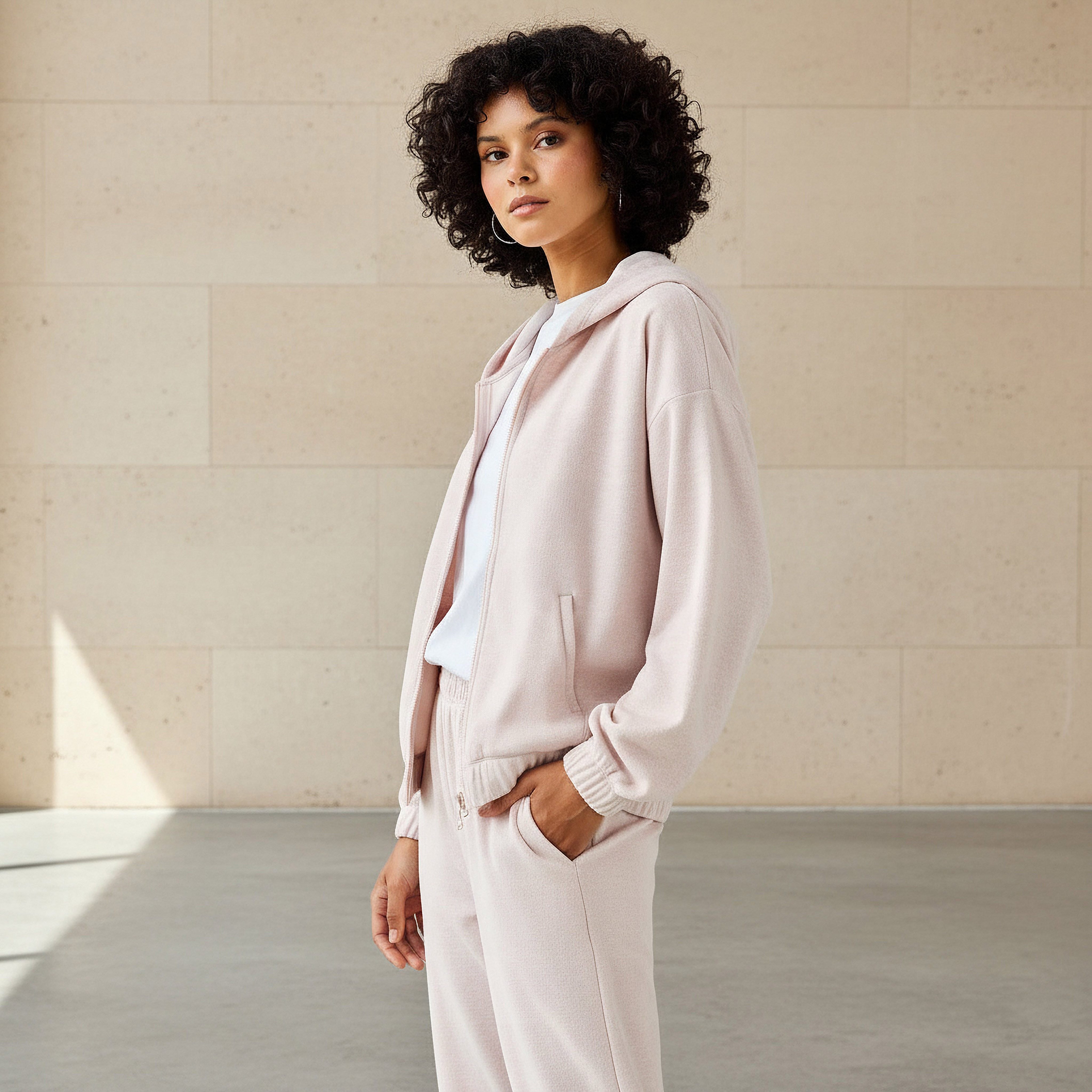 هودي بسحاب إغلاق-women-clothing-coordsets-image-1