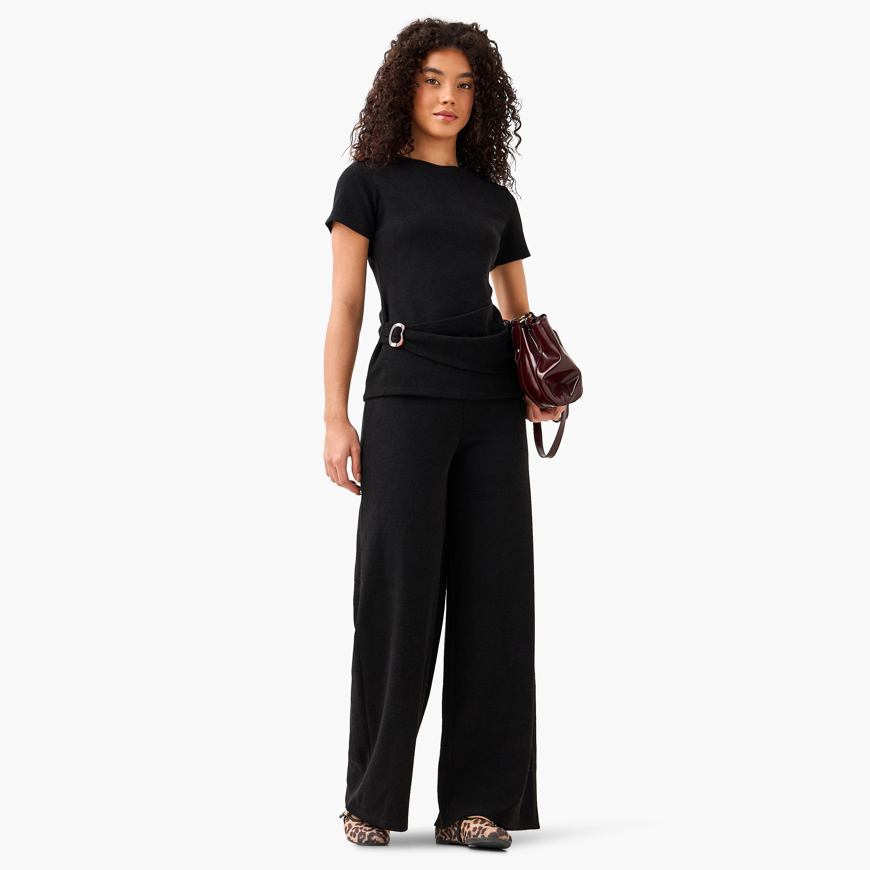Relaxed Fit High-Rise Textured Pants-women-clothing-coordsets-image-3