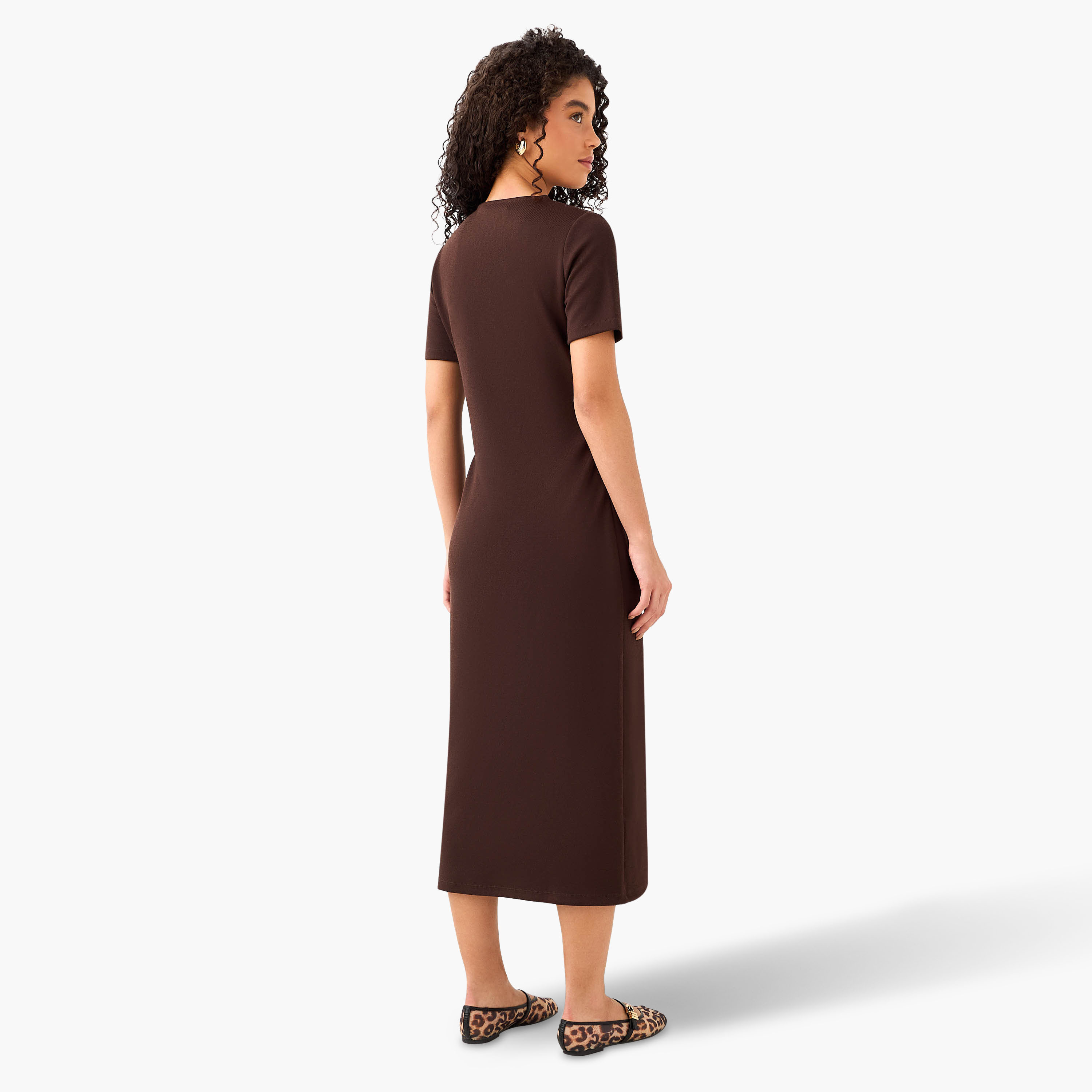 Wrap Midi Length Dress with Metal Accent-women-clothing-dresses-image-5