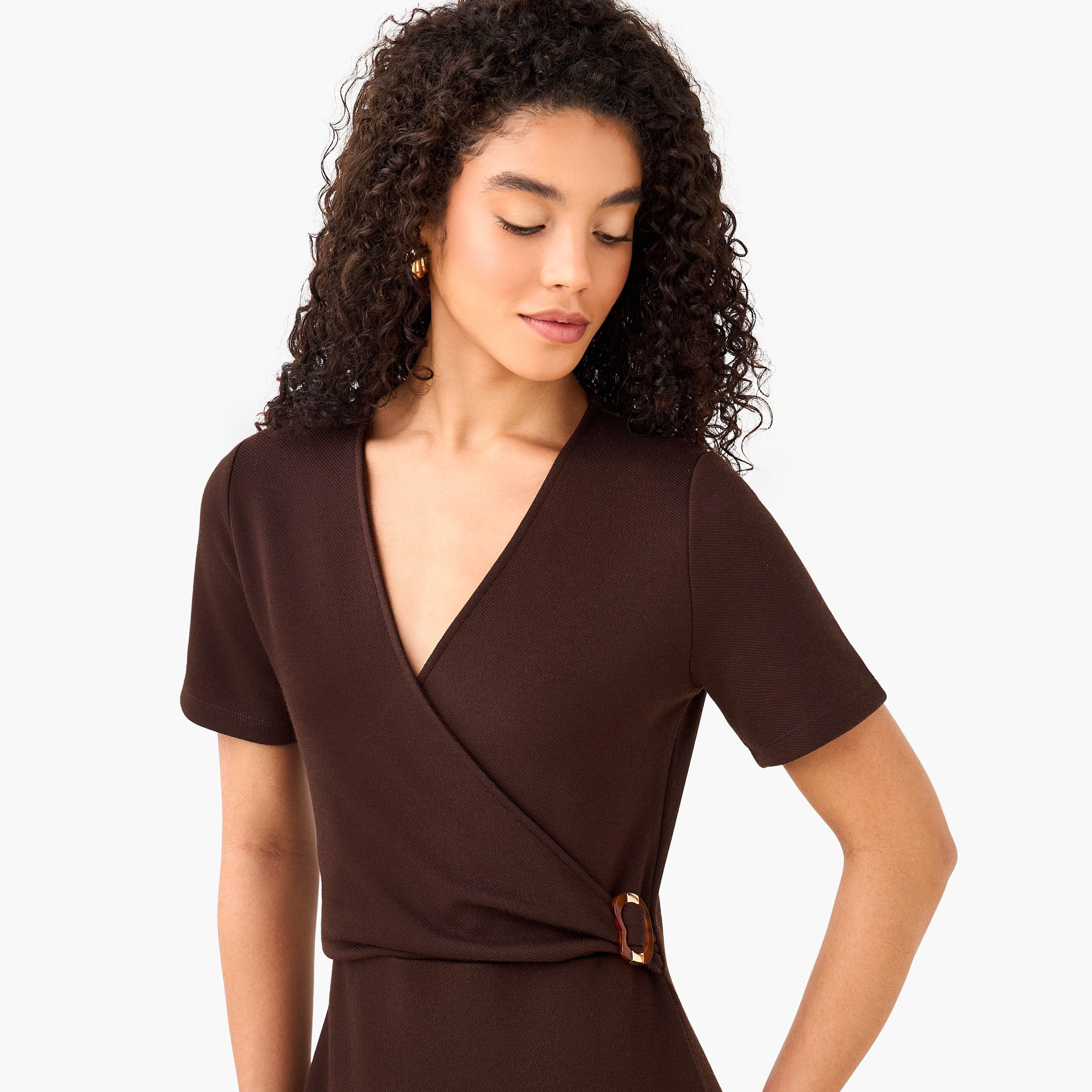 Wrap Midi Length Dress with Metal Accent-women-clothing-dresses-image-6