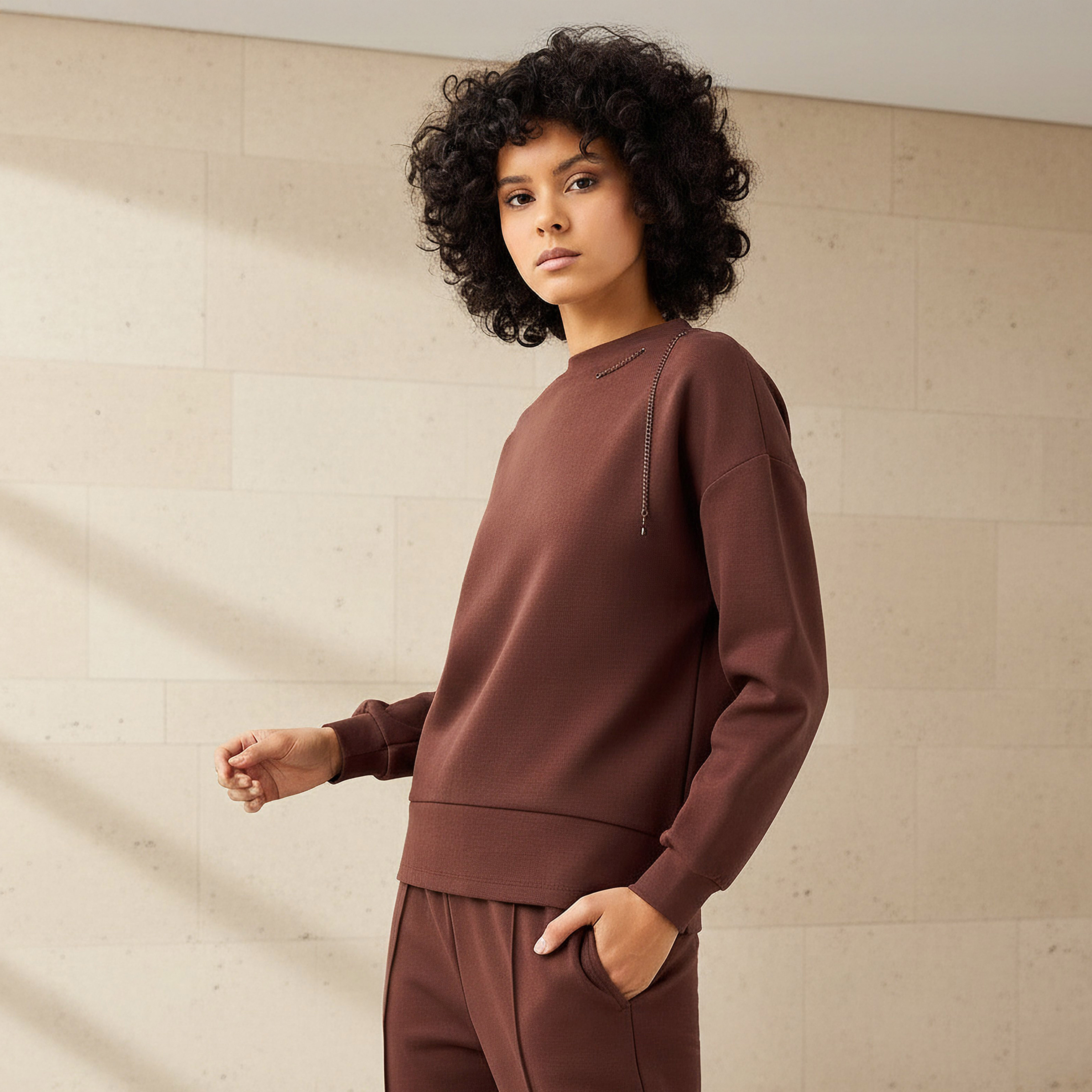 Regular Fit Sweatshirt with Chain Detail-women-clothing-coordsets-image-1
