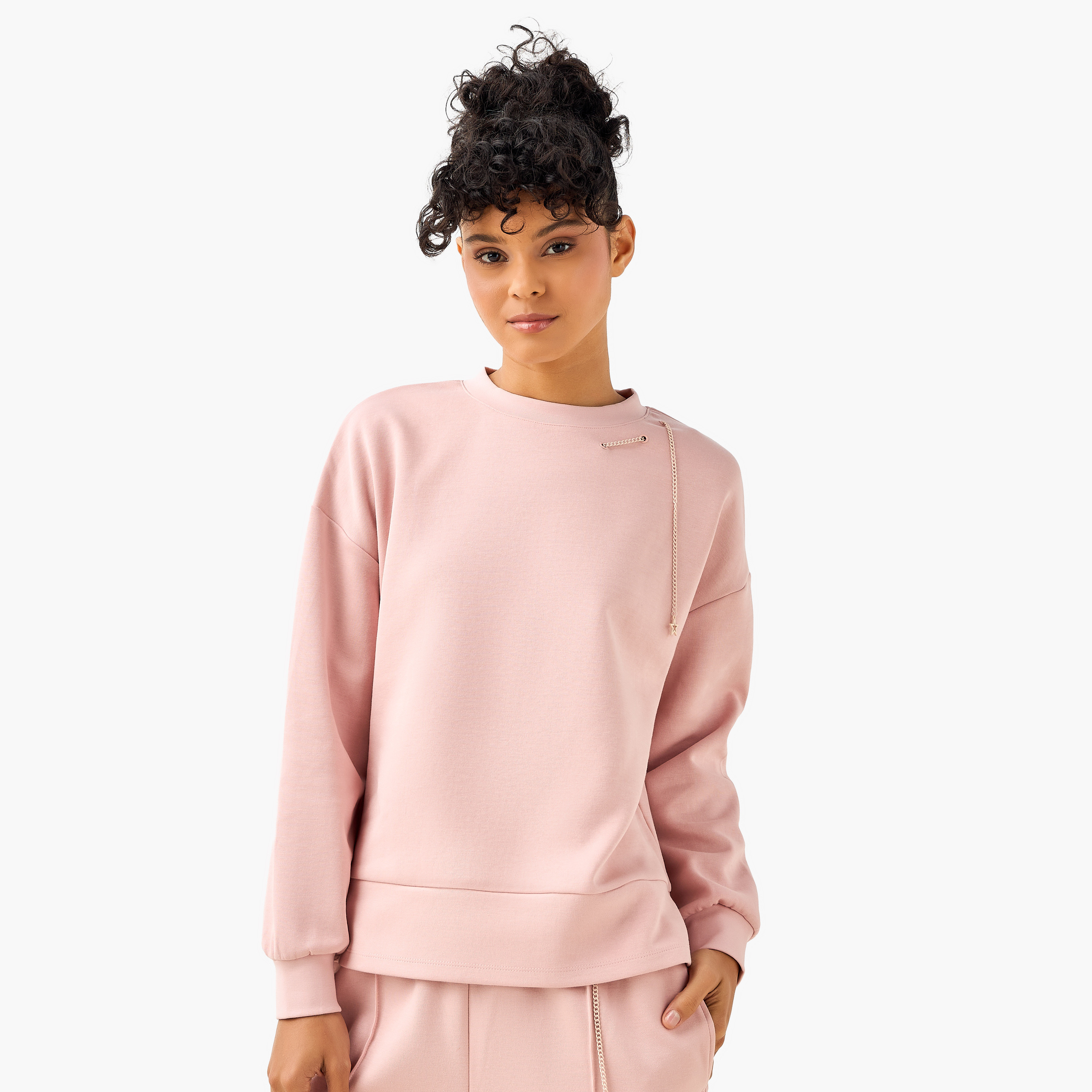 Regular Fit Sweatshirt with Chain Detail-women-clothing-coordsets-image-2