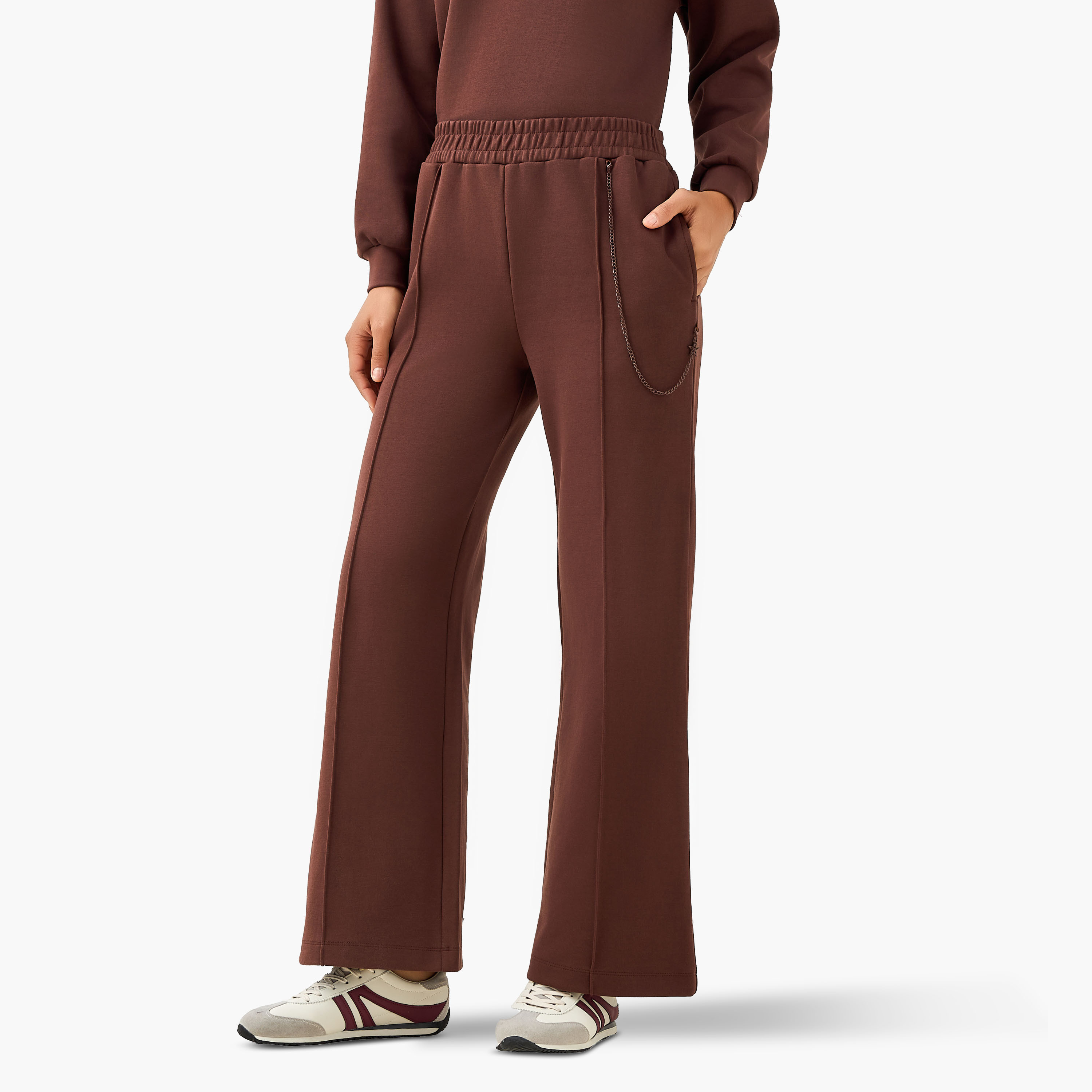 بنطلون رياضي بقصّة عادية وخصر متوسط بتفاصيل سلسلة-women-clothing-bottoms-joggers-image-2