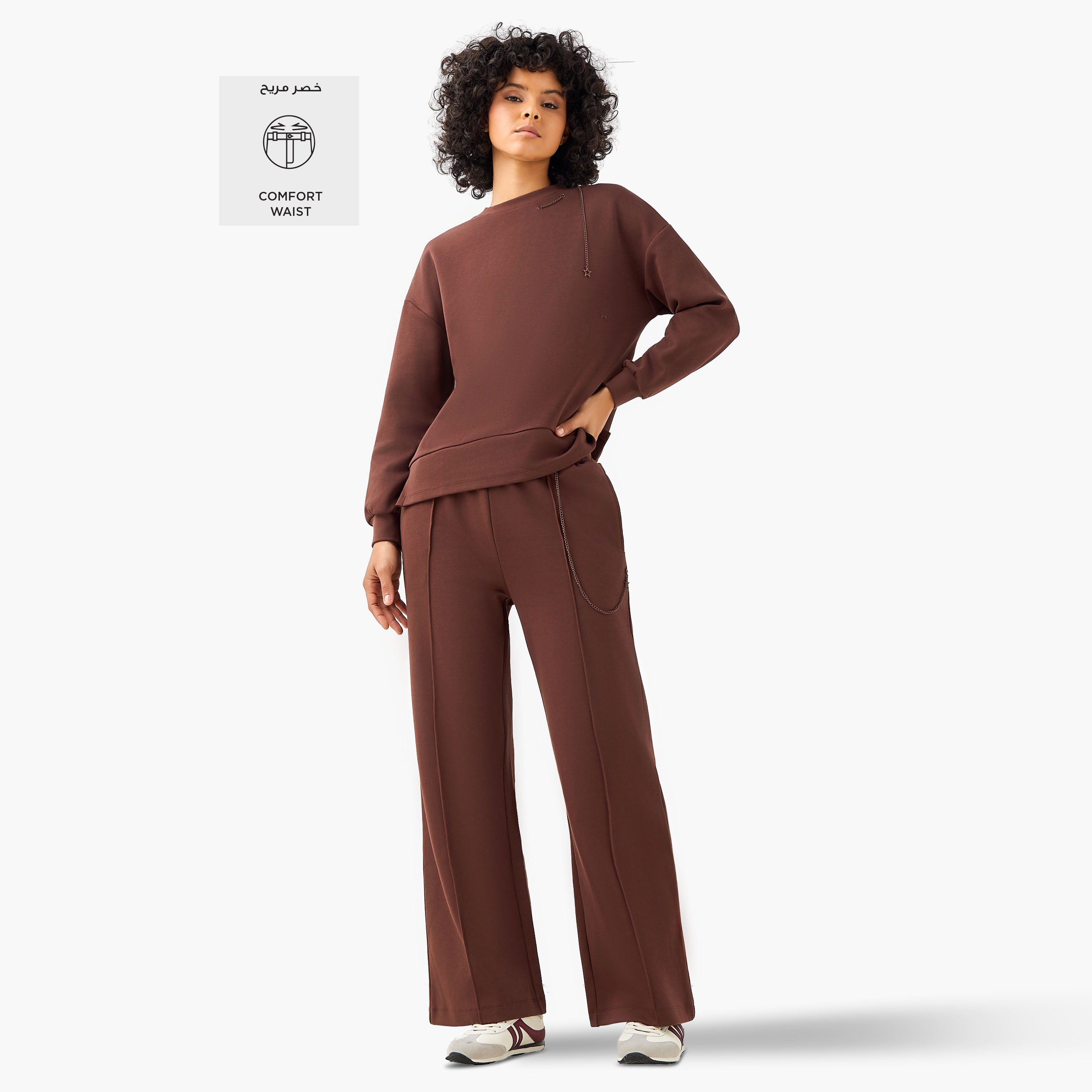 بنطلون رياضي بقصّة عادية وخصر متوسط بتفاصيل سلسلة-women-clothing-bottoms-joggers-image-3
