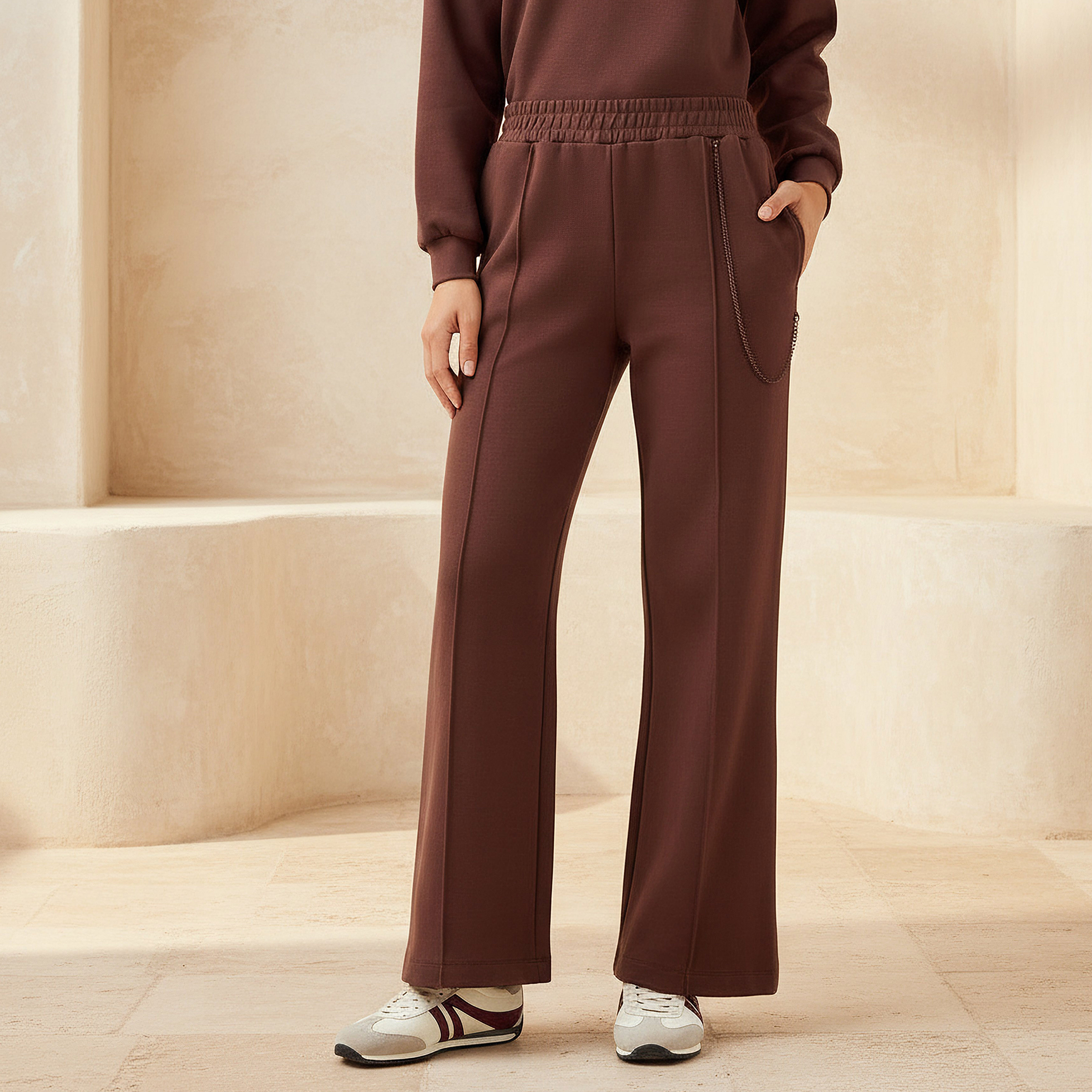 بنطلون رياضي بقصّة عادية وخصر متوسط بتفاصيل سلسلة-women-clothing-bottoms-joggers-image-1
