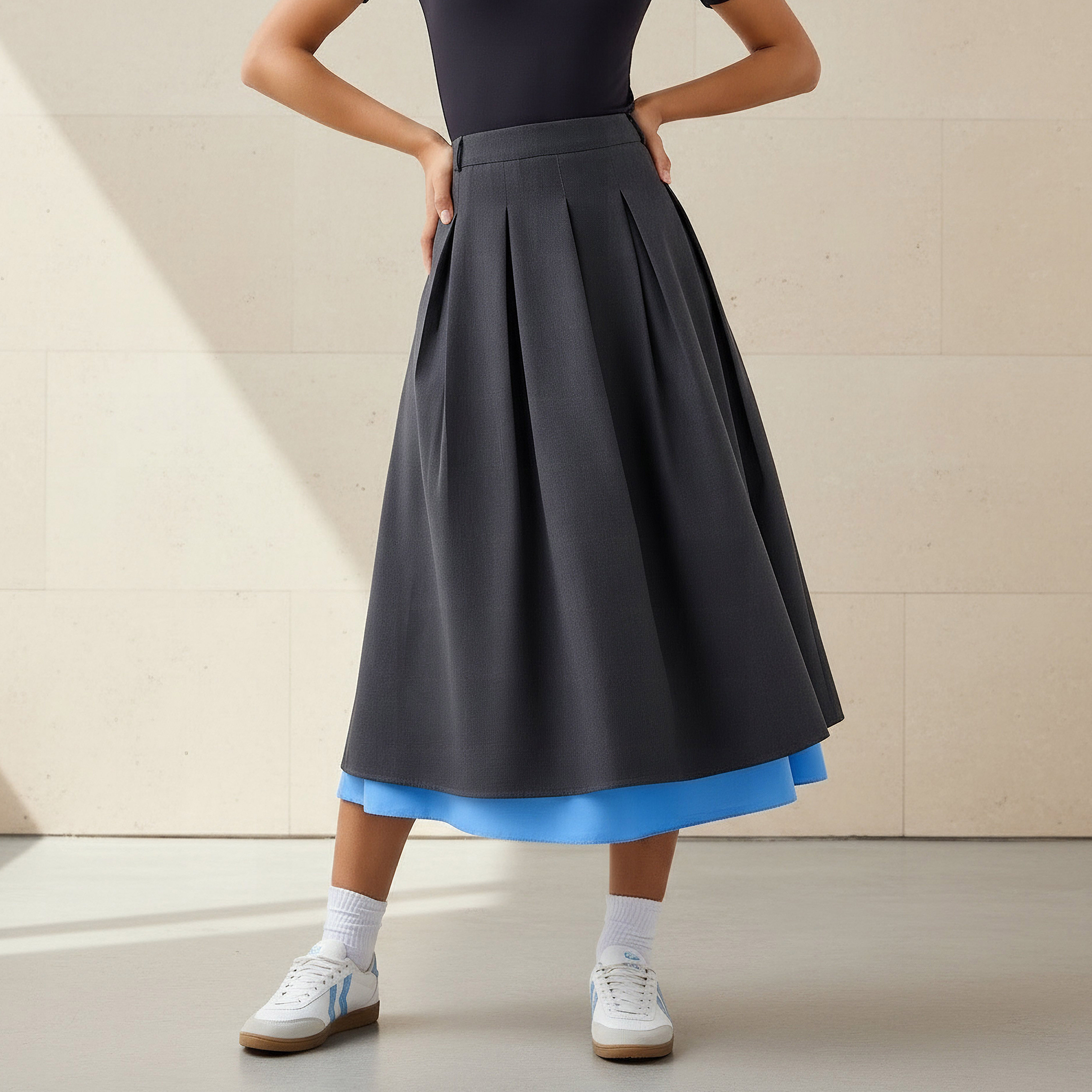 Midi Cotton A-line Skirt with Contrast Hem-women-clothing-bottoms-skirts-image-1