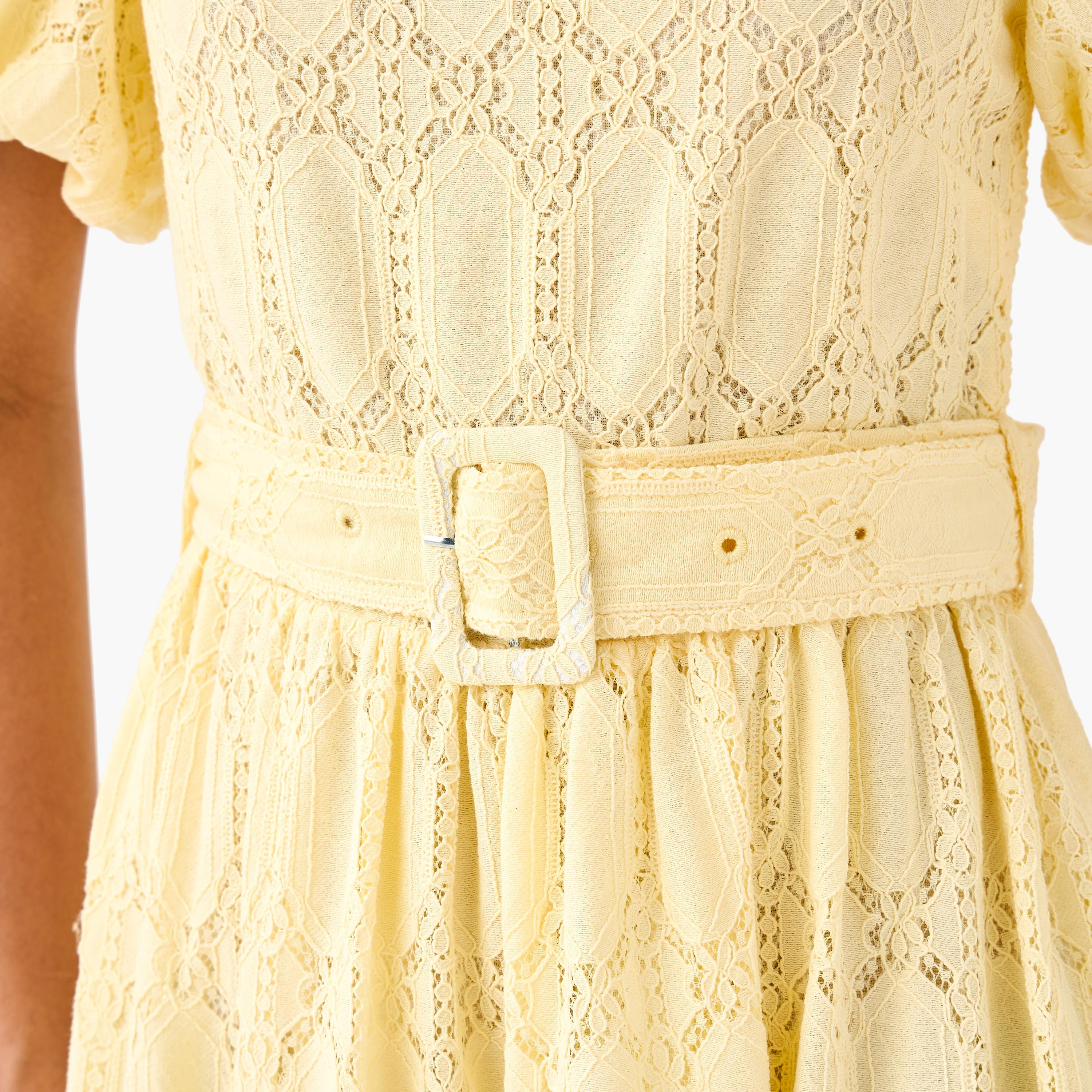 A-line Midi Dress with Puff Sleeves-women-clothing-dresses-image-2