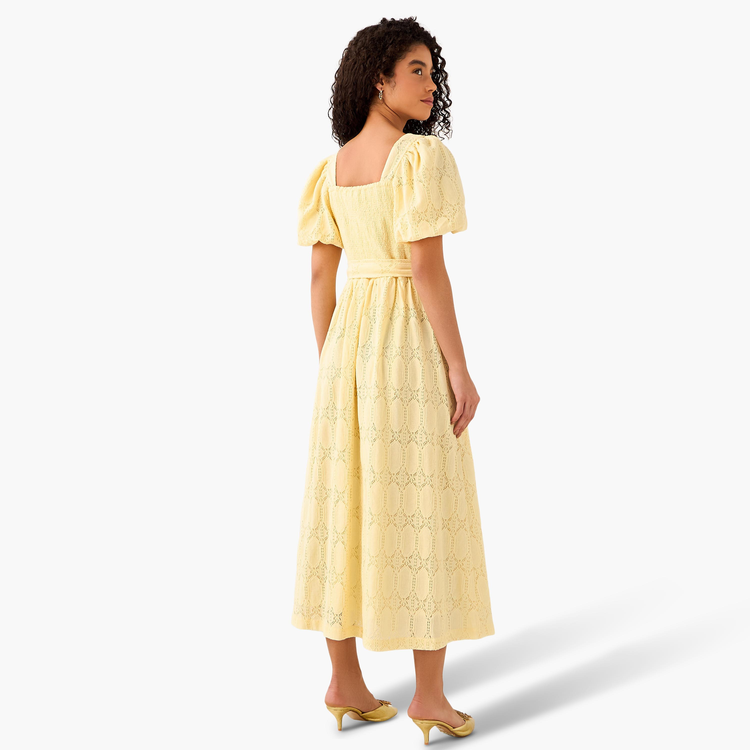 A-line Midi Dress with Puff Sleeves-women-clothing-dresses-image-4