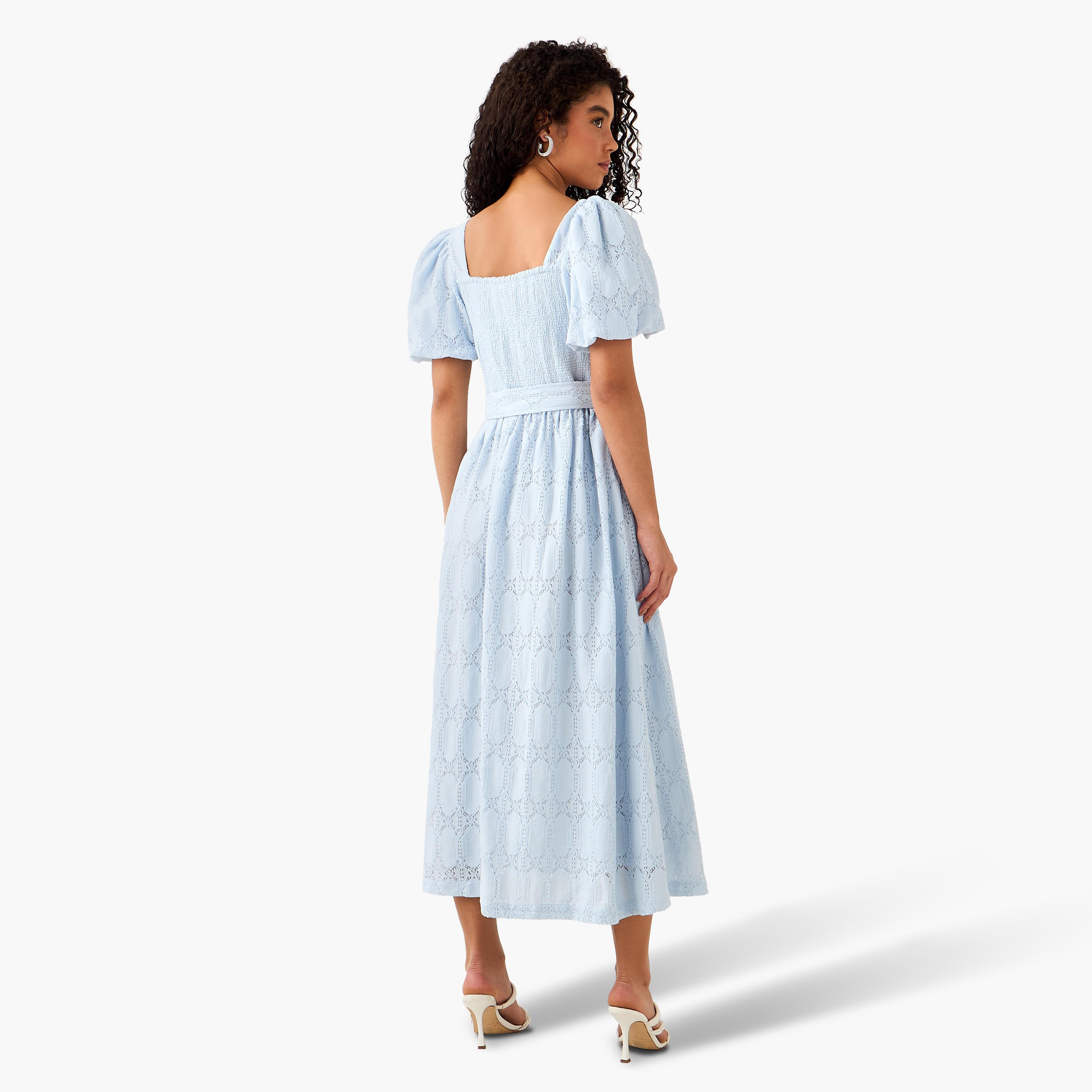 A-line Midi Dress with Puff Sleeves-women-clothing-dresses-image-4