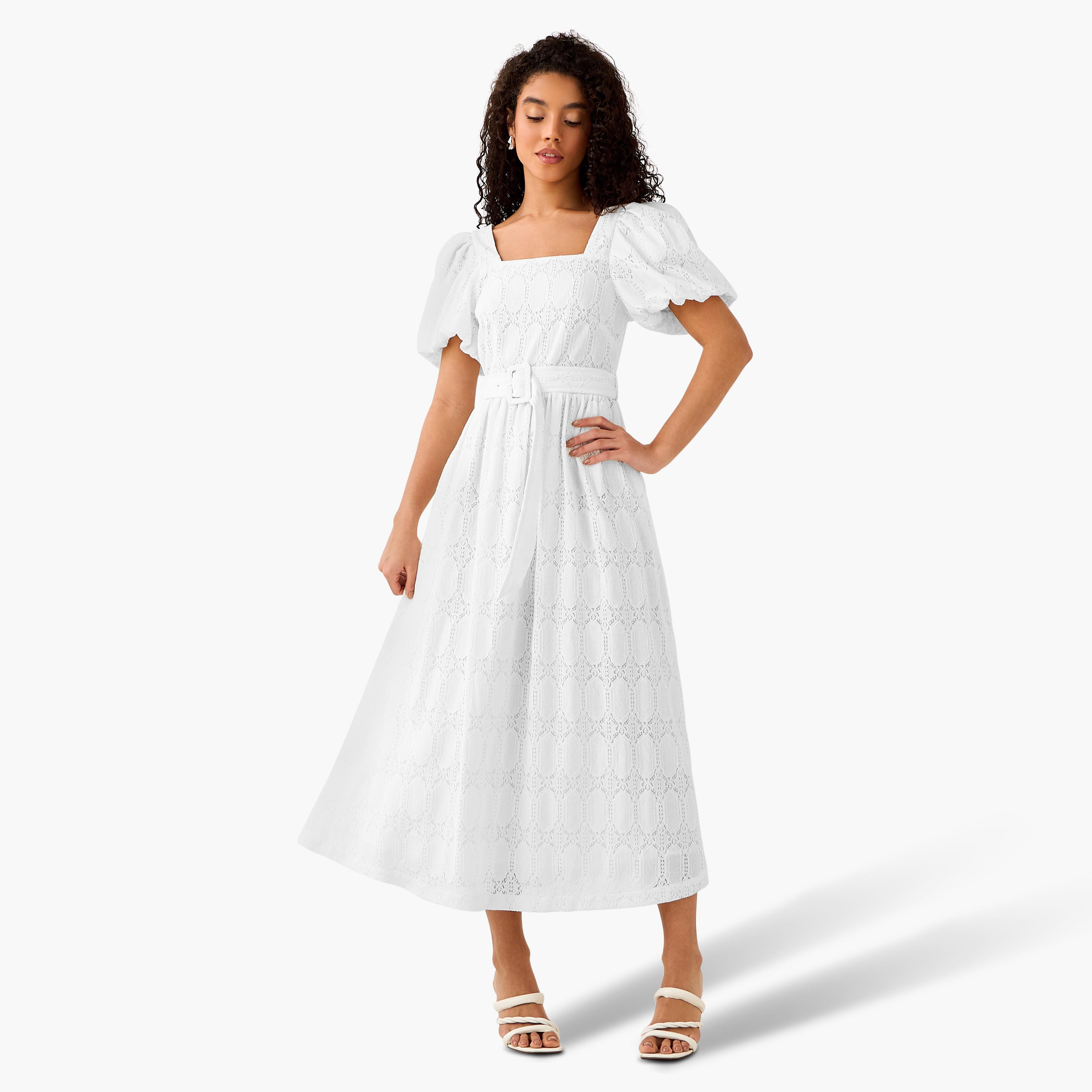 A-line Midi Dress with Puff Sleeves-women-clothing-dresses-image-3