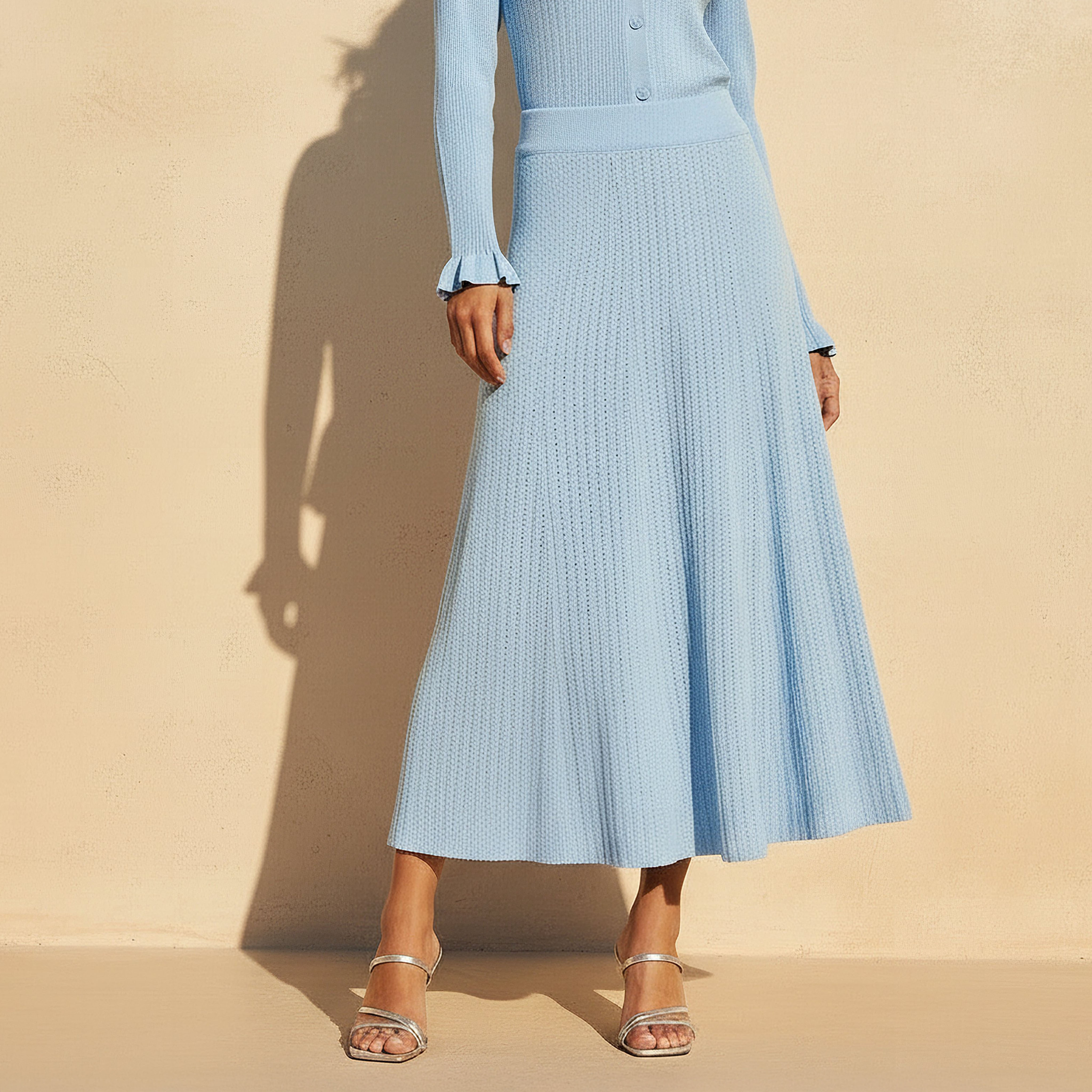 Maxi A-line Skirt with Ribbed Waistband-women-clothing-bottoms-skirts-image-1