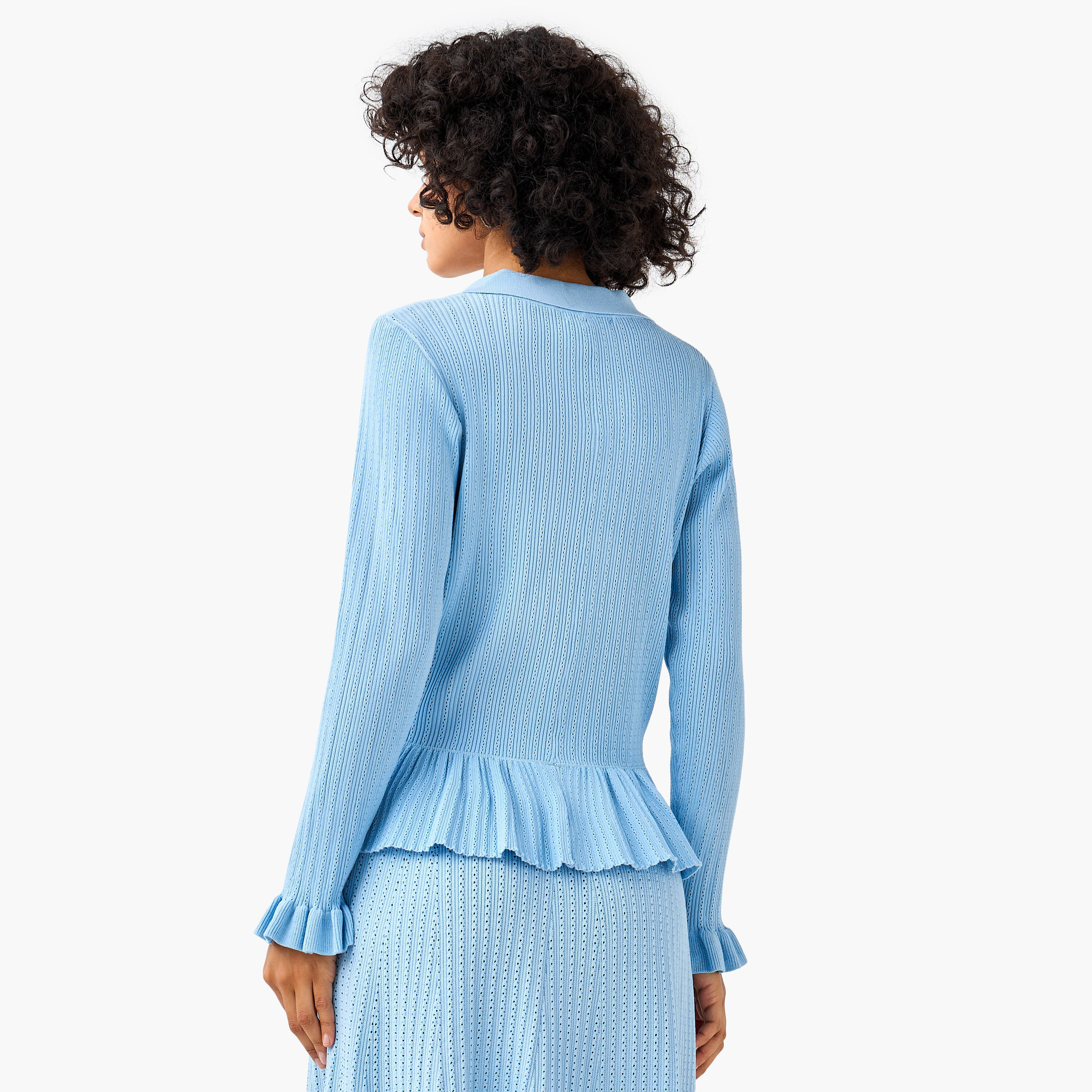Textured Collared Peplum Cardigan-women-clothing-coordsets-image-4