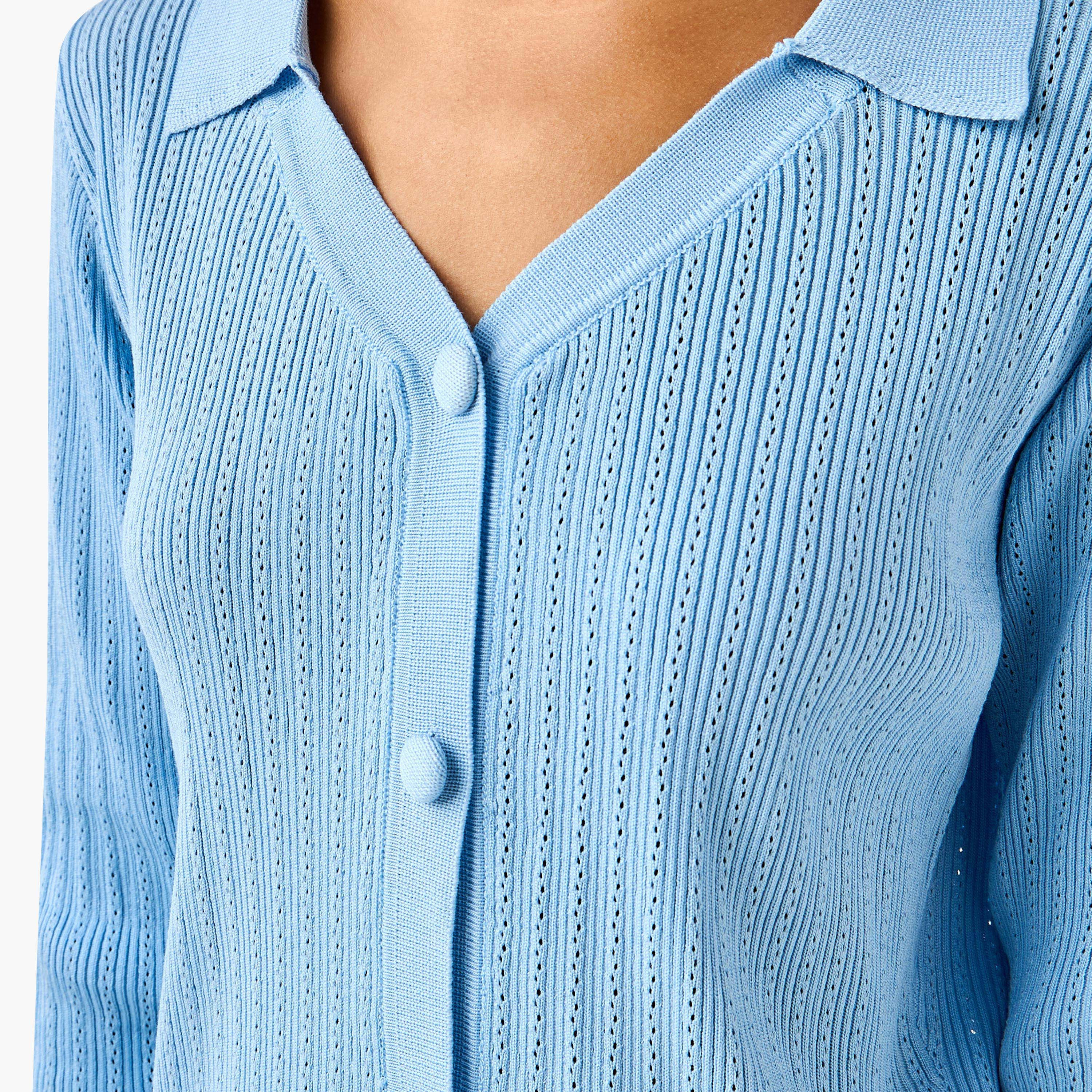 Textured Collared Peplum Cardigan-women-clothing-coordsets-image-5