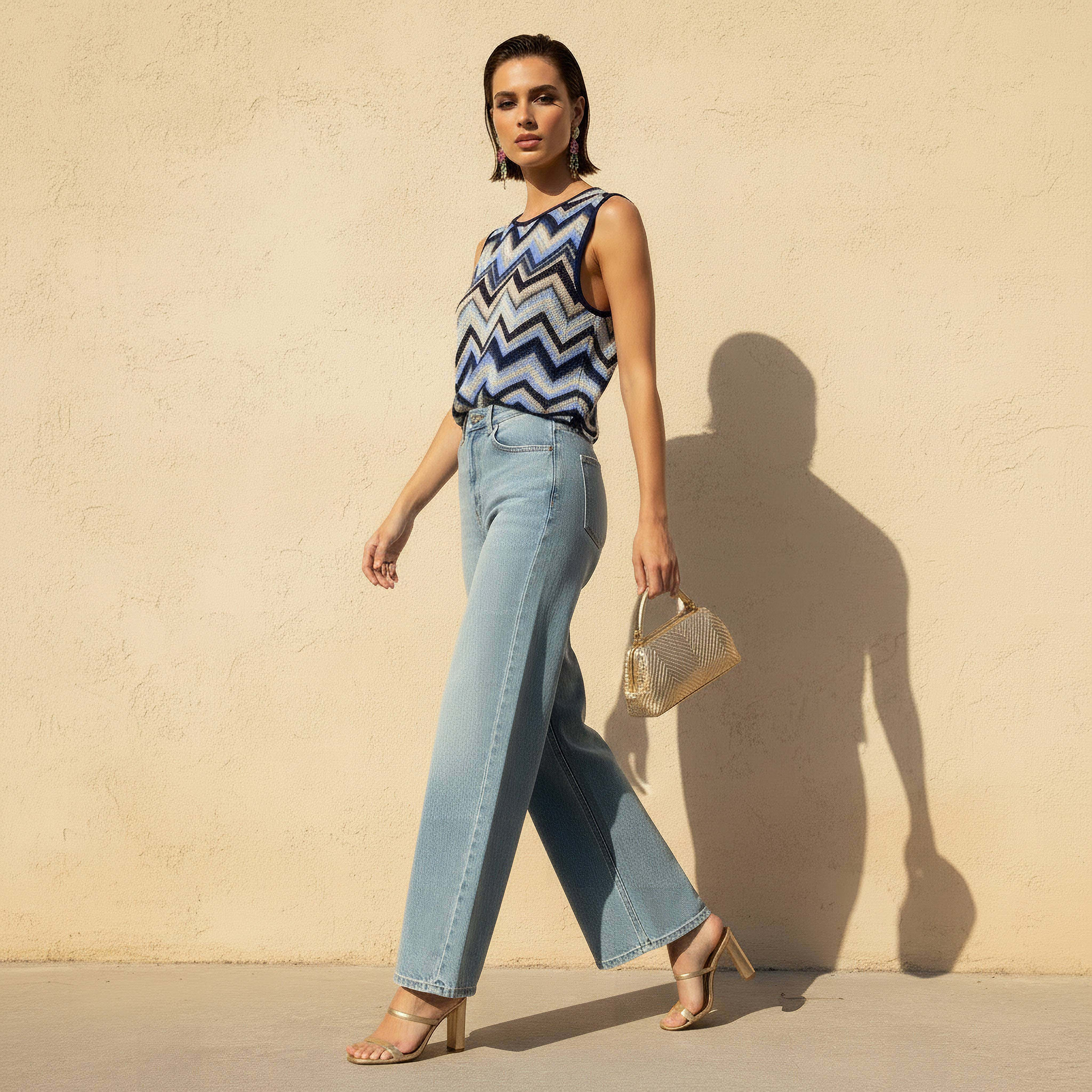 تيشيرت بقصة عادية وطبعات شيفرون-women-clothing-tshirts-image-3
